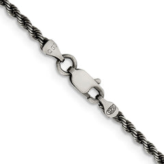 Sterling Silver Ruthenium-plated 2.3mm Rope Chain