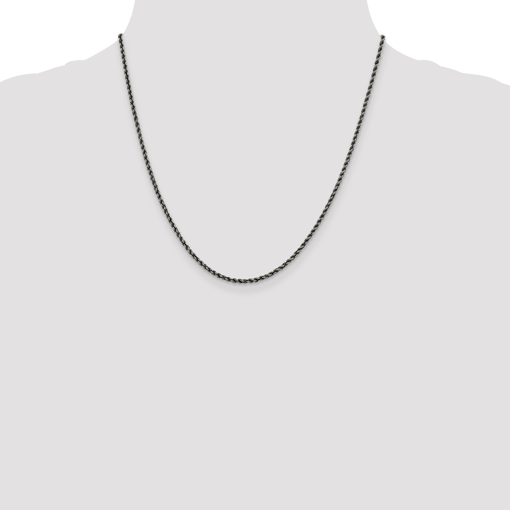 Sterling Silver Ruthenium-plated 2.3mm Rope Chain