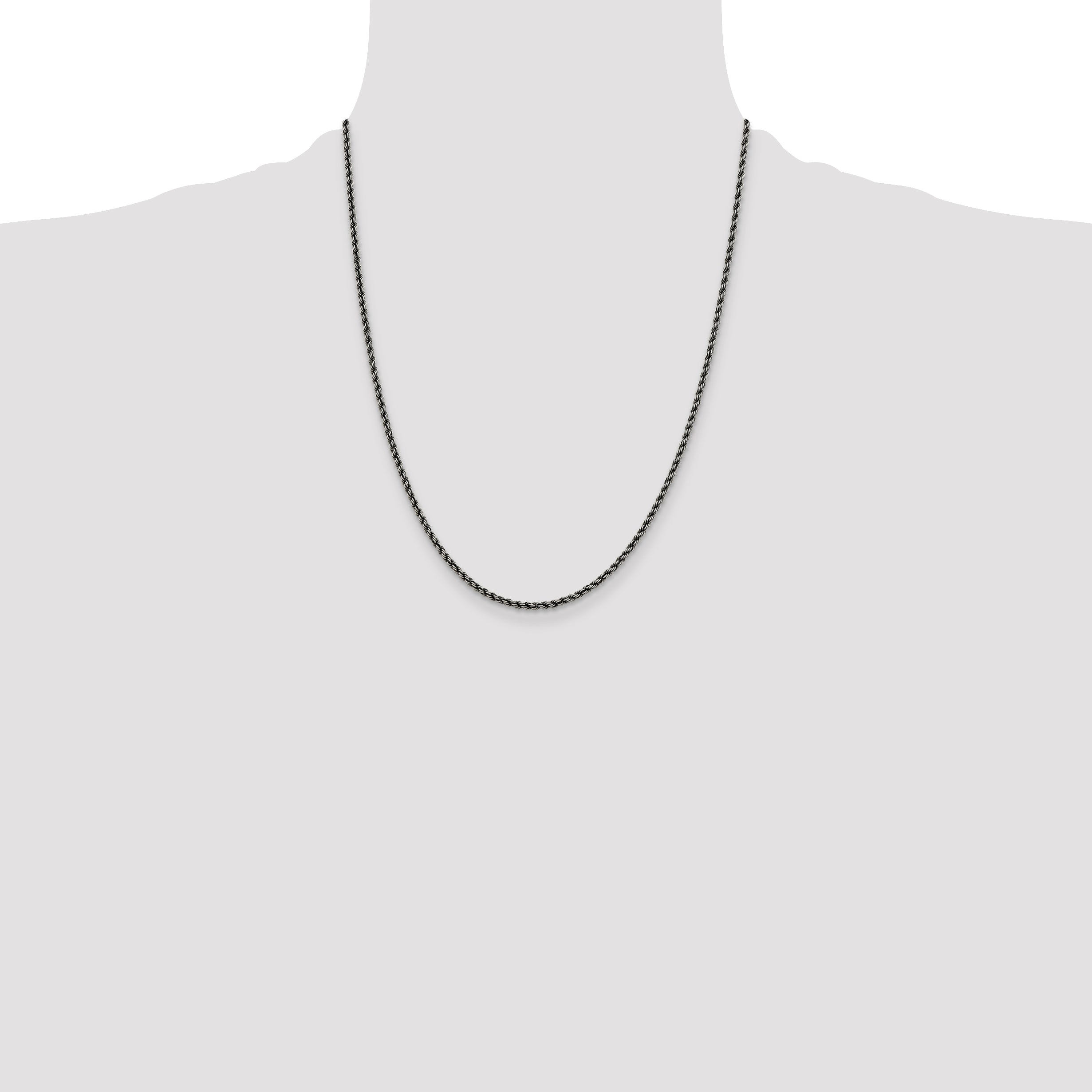 Sterling Silver Ruthenium-plated 2.3mm Rope Chain