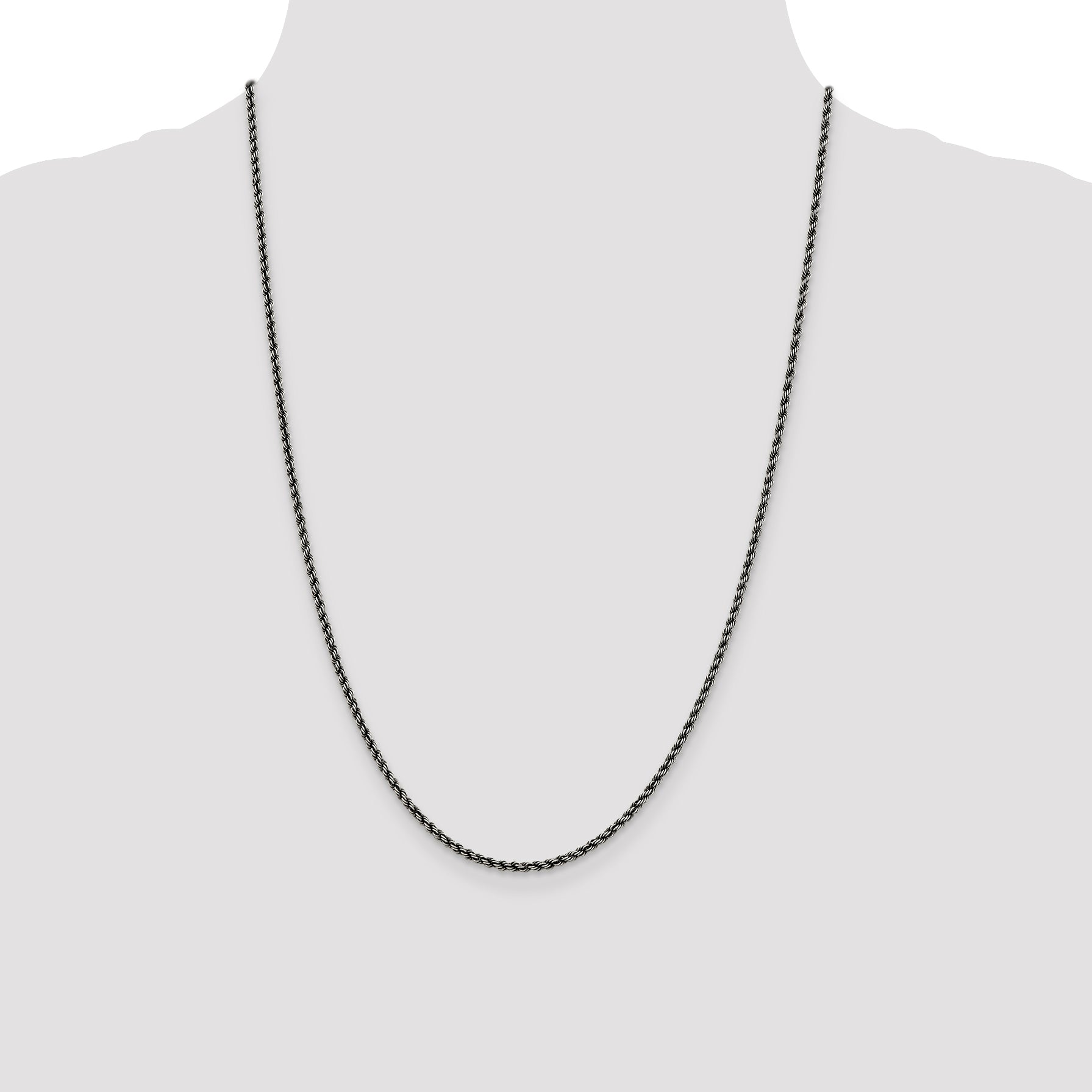 Sterling Silver Ruthenium-plated 2.3mm Rope Chain