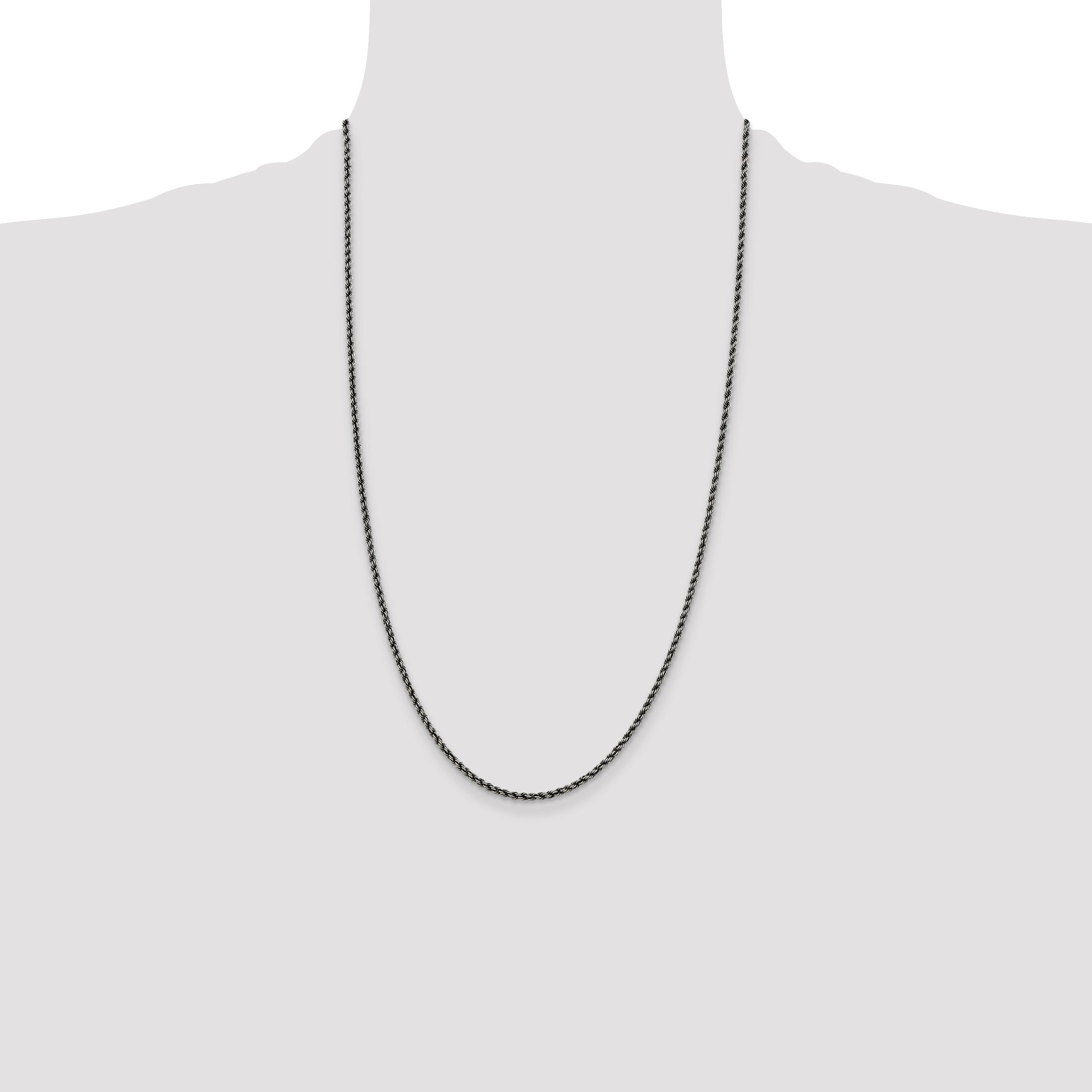 Sterling Silver Ruthenium-plated 2.3mm Rope Chain