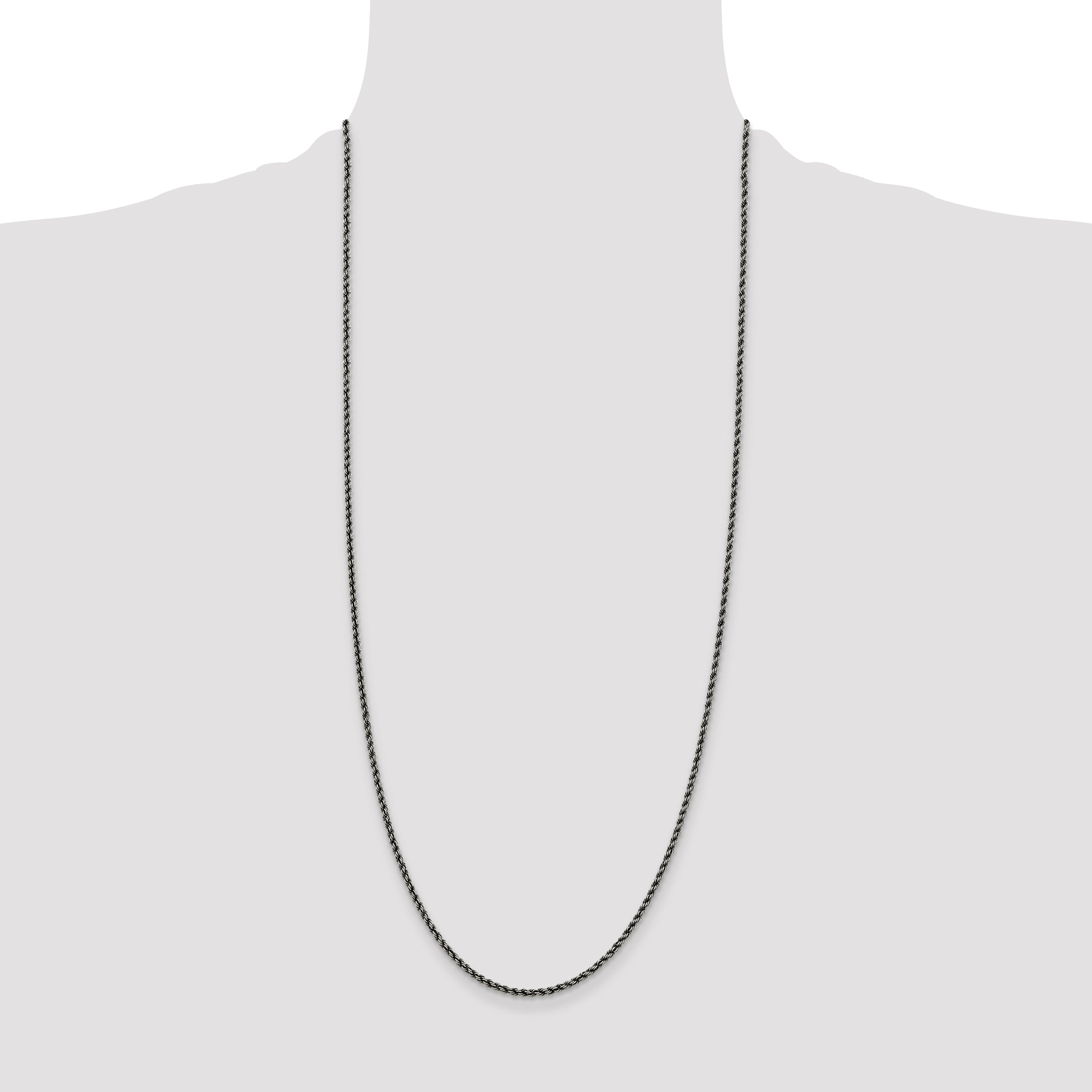 Sterling Silver Ruthenium-plated 2.3mm Rope Chain