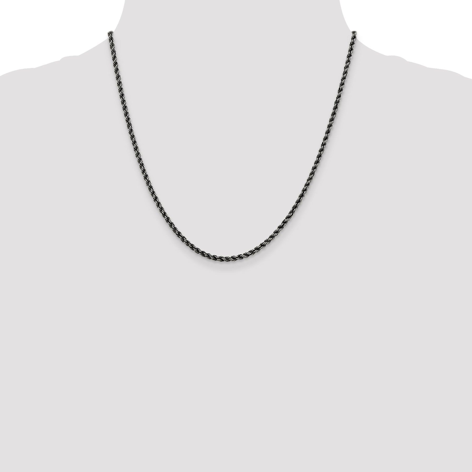 Sterling Silver Ruthenium-plated 2.5mm Rope Chain