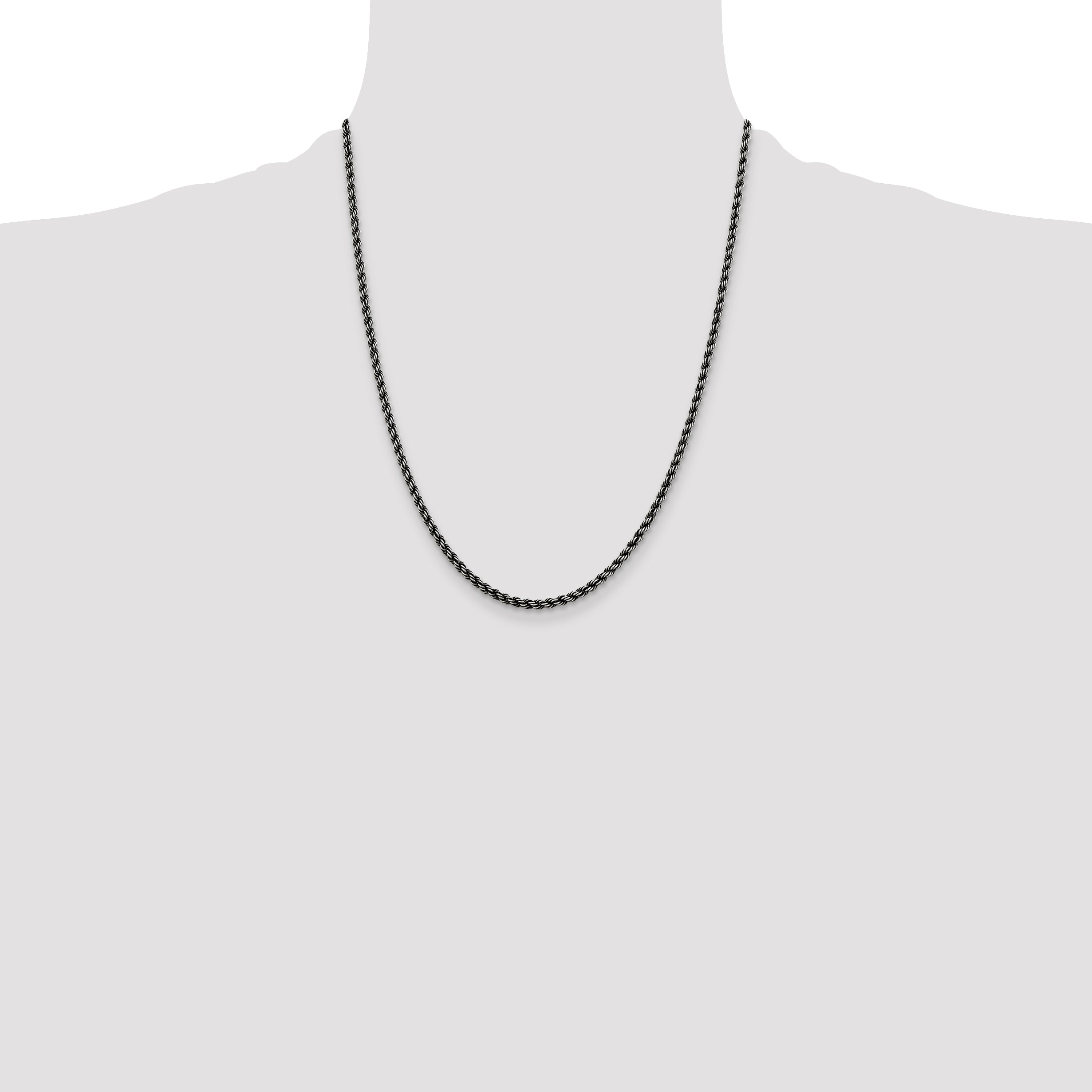 Sterling Silver Ruthenium-plated 2.5mm Rope Chain