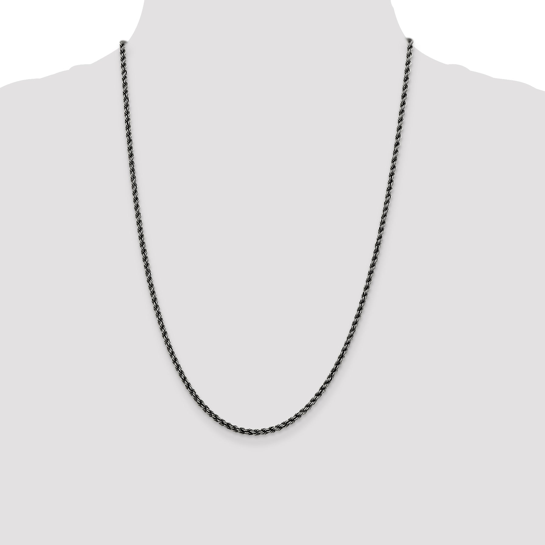 Sterling Silver Ruthenium-plated 2.5mm Rope Chain