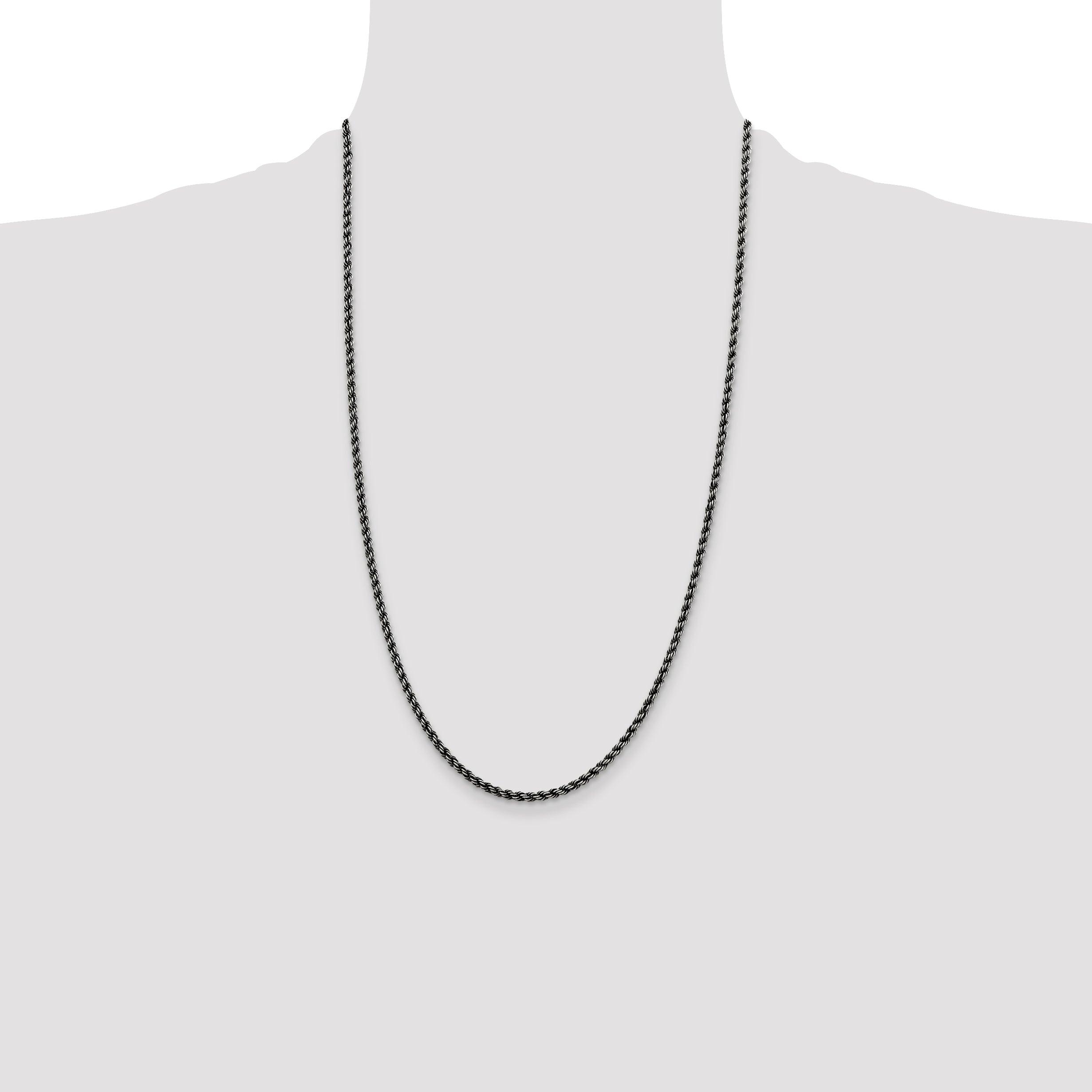 Sterling Silver Ruthenium-plated 2.5mm Rope Chain