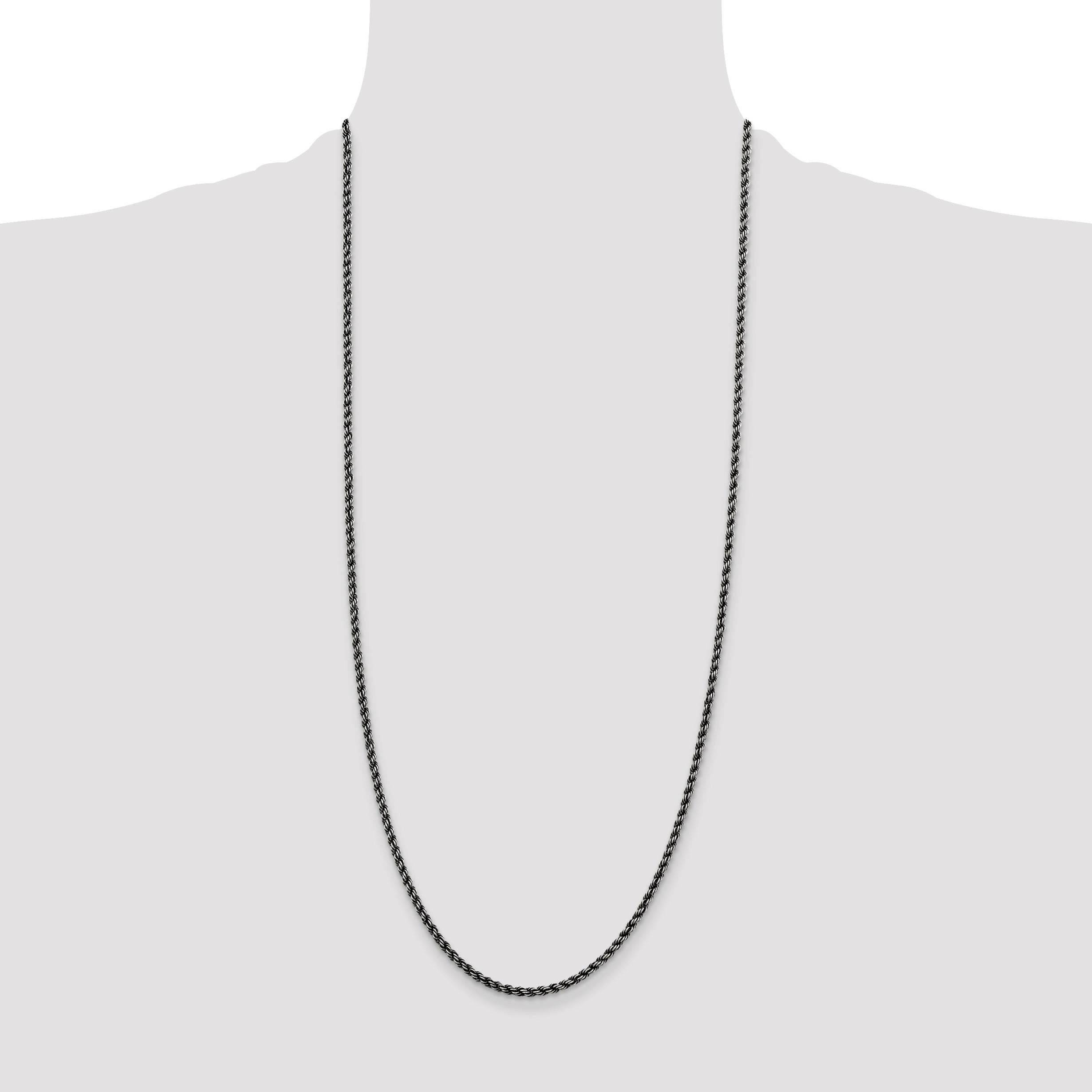 Sterling Silver Ruthenium-plated 2.5mm Rope Chain