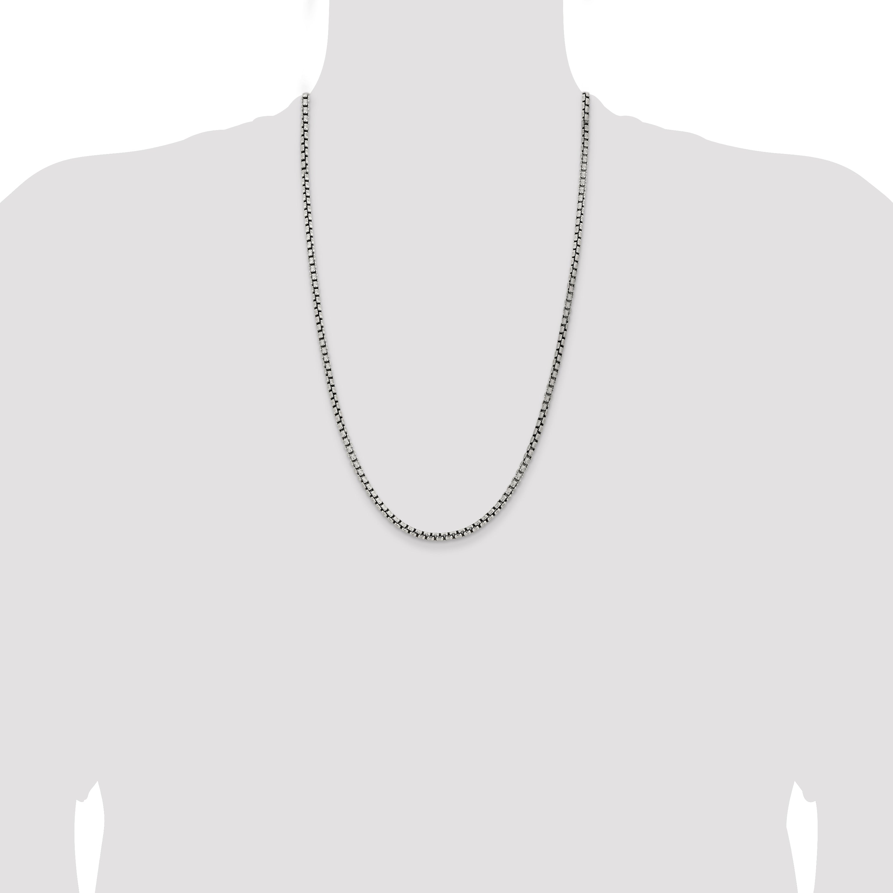 Sterling Silver Antiqued 3.6mm Round Box Chain