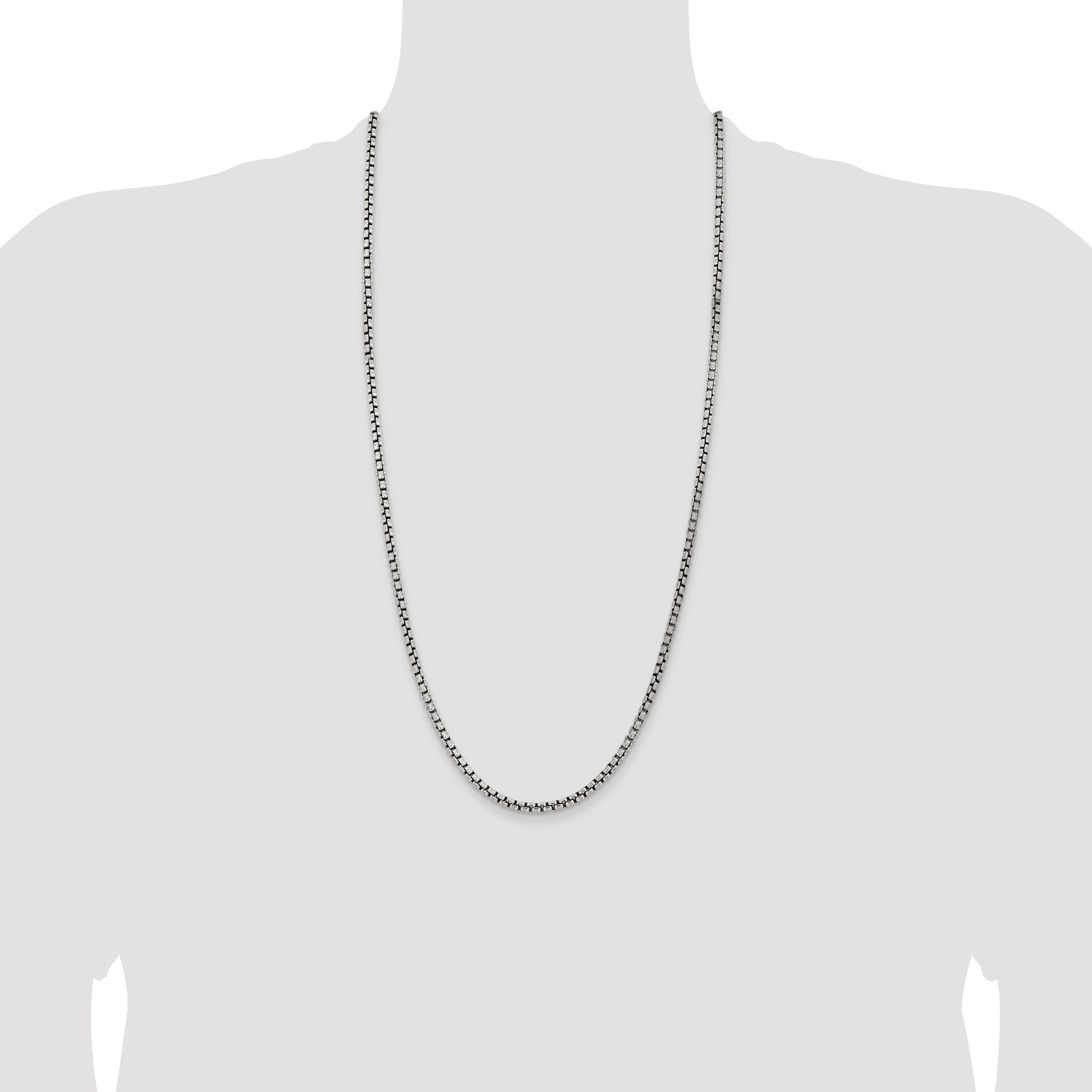 Sterling Silver Antiqued 3.6mm Round Box Chain