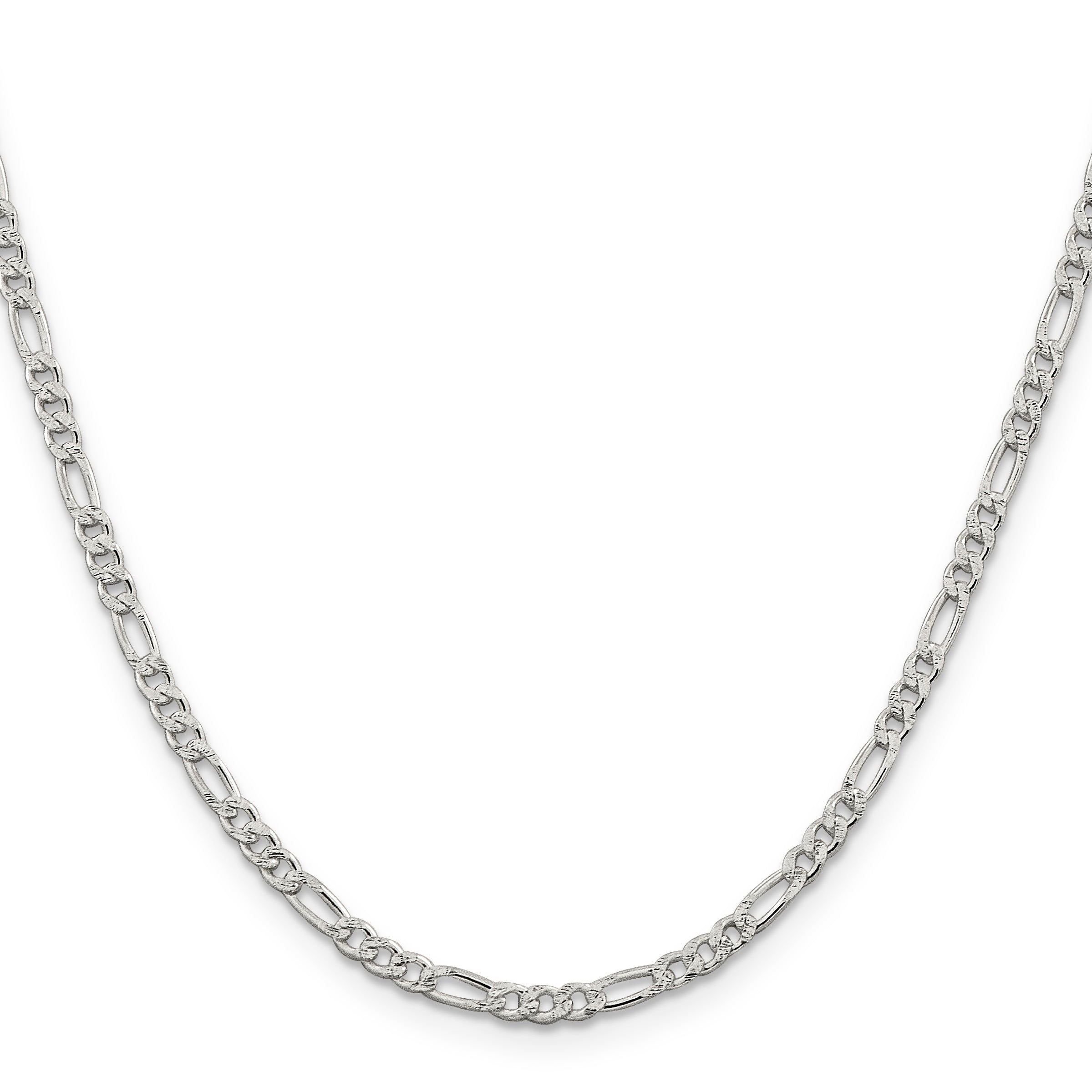 Sterling Silver 3mm Pav‚ Flat Figaro Chain