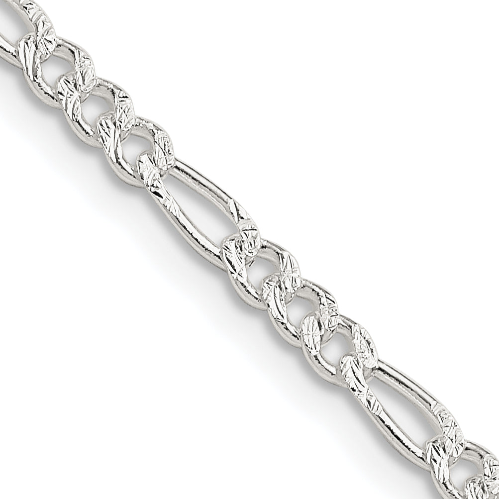 Sterling Silver 3mm Pav‚ Flat Figaro Chain