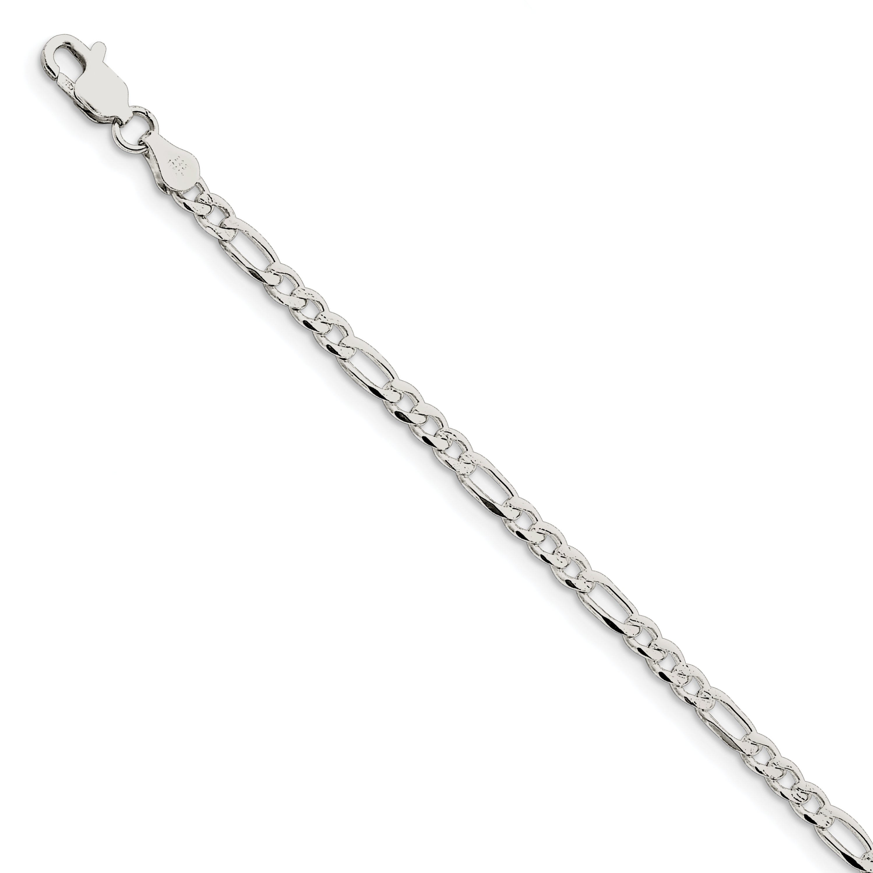 Sterling Silver 4mm Pav‚ Flat Figaro Chain