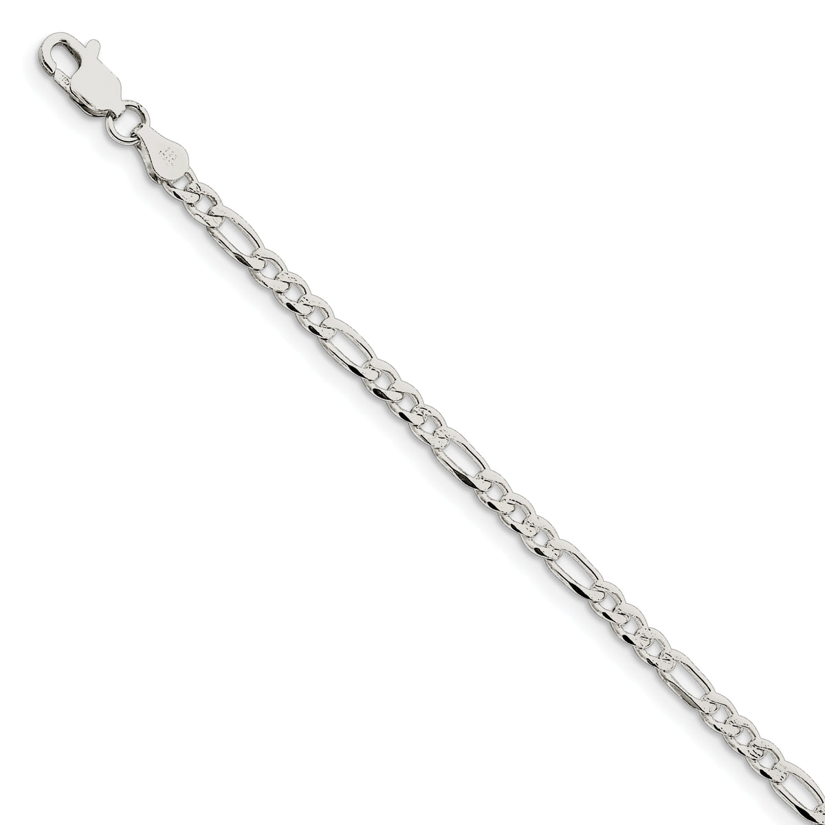 Sterling Silver 4mm Pav‚ Flat Figaro Chain