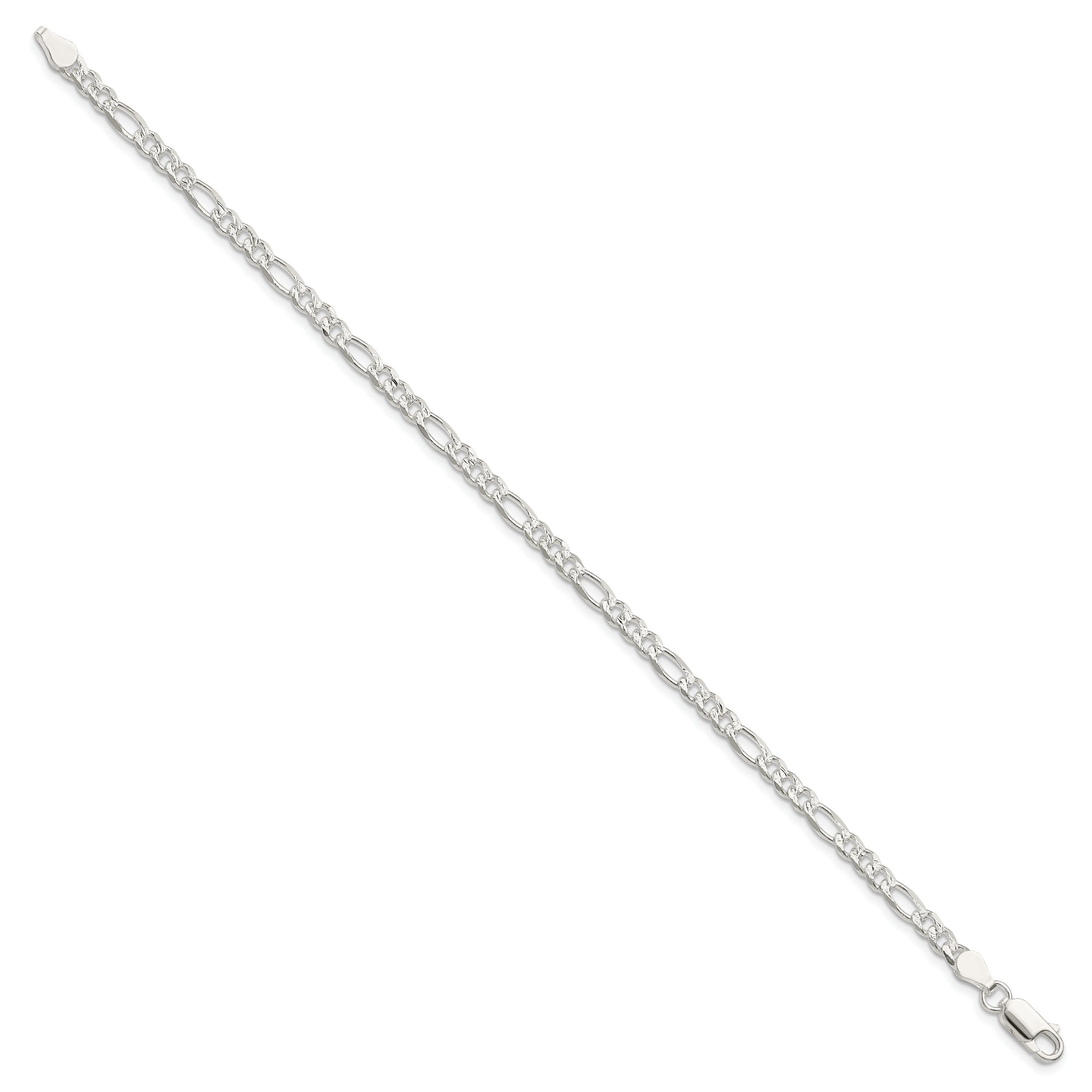 Sterling Silver 4mm Pav‚ Flat Figaro Chain