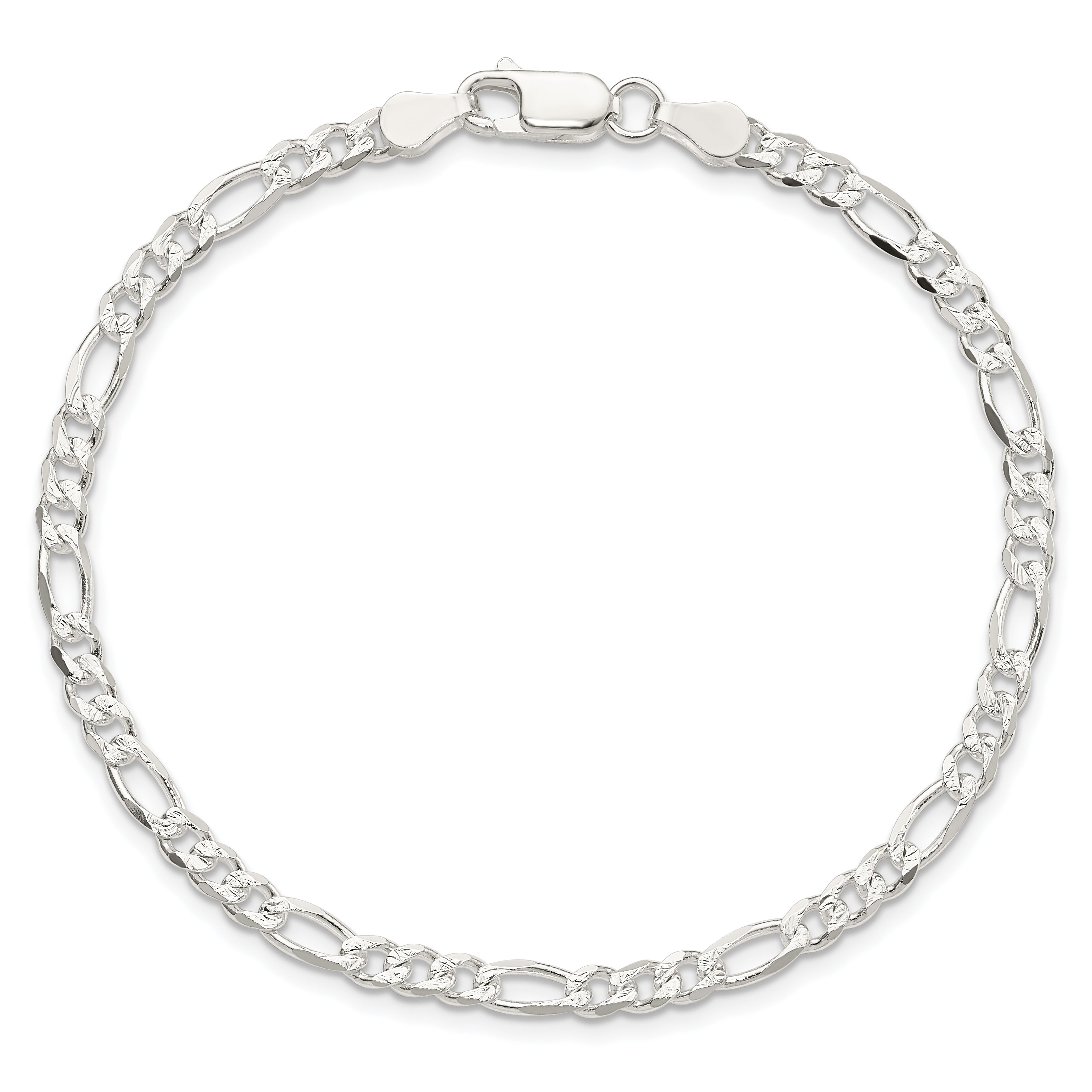 Sterling Silver 4mm Pav‚ Flat Figaro Chain