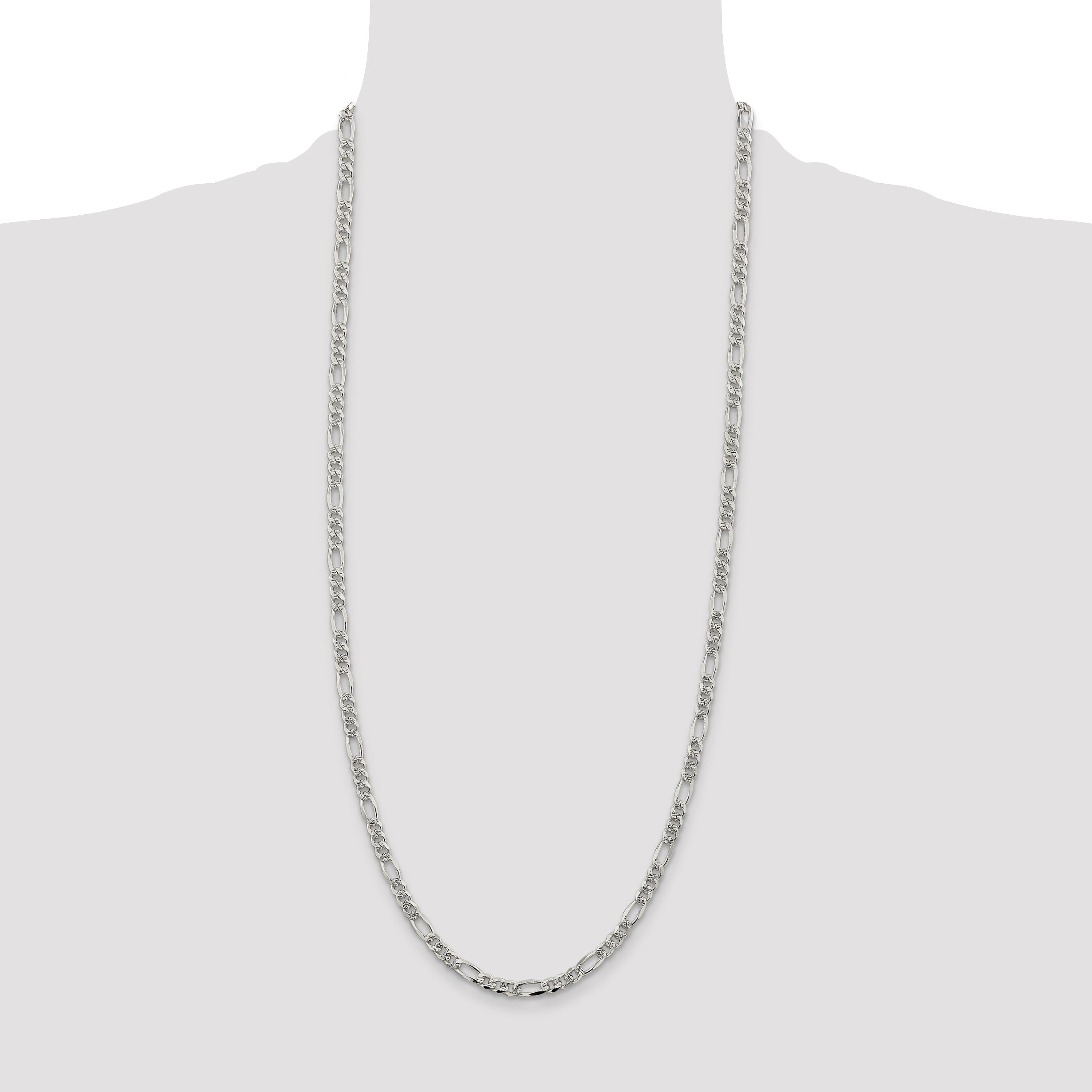 Sterling Silver 4.75mm Pav‚ Flat Figaro Chain