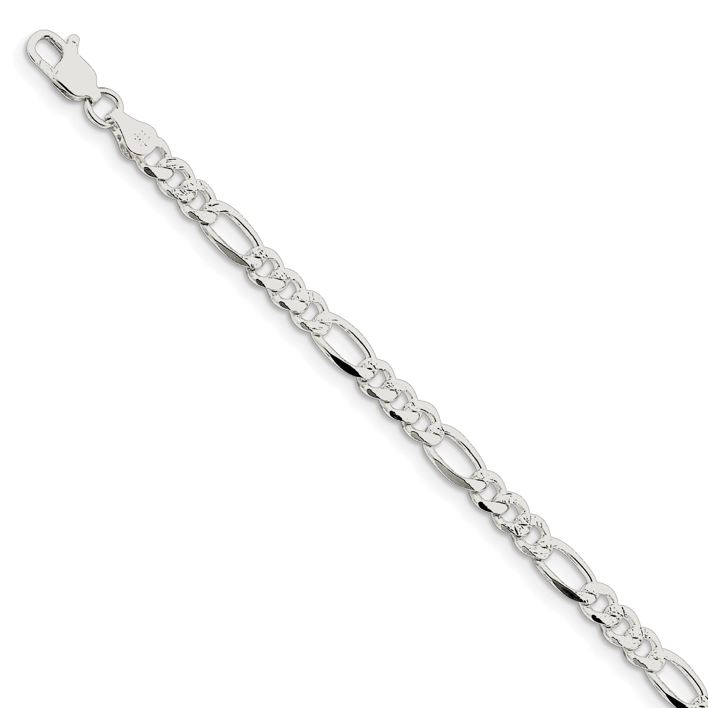 Sterling Silver 4.75mm Pav‚ Flat Figaro Chain