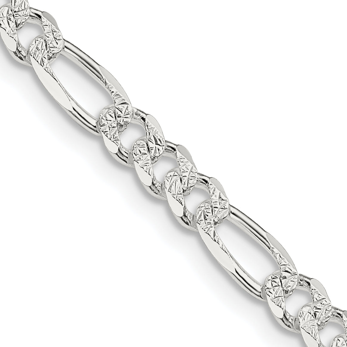 Sterling Silver 4.75mm Pav‚ Flat Figaro Chain