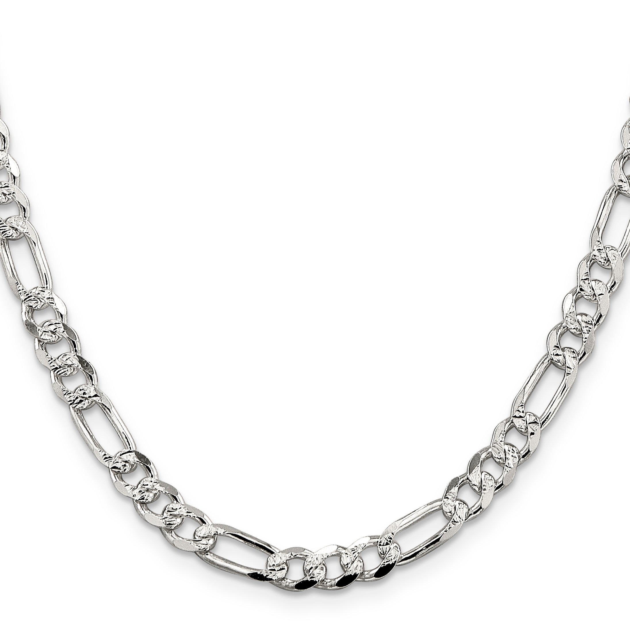 Sterling Silver 5.5mm Pav‚ Flat Figaro Chain