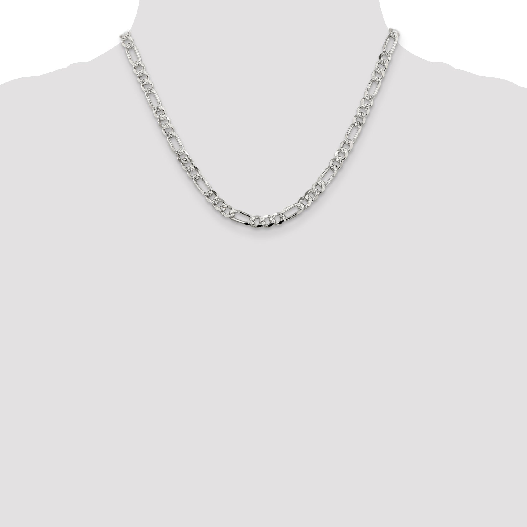 Sterling Silver 5.5mm Pav‚ Flat Figaro Chain