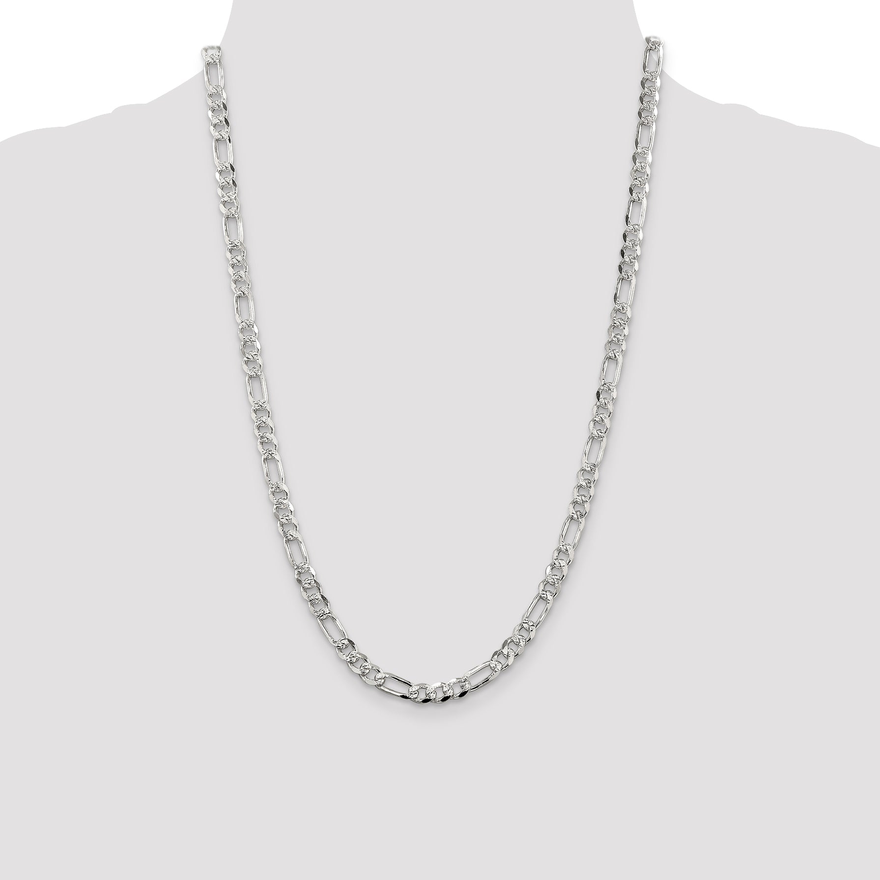 Sterling Silver 5.5mm Pav‚ Flat Figaro Chain