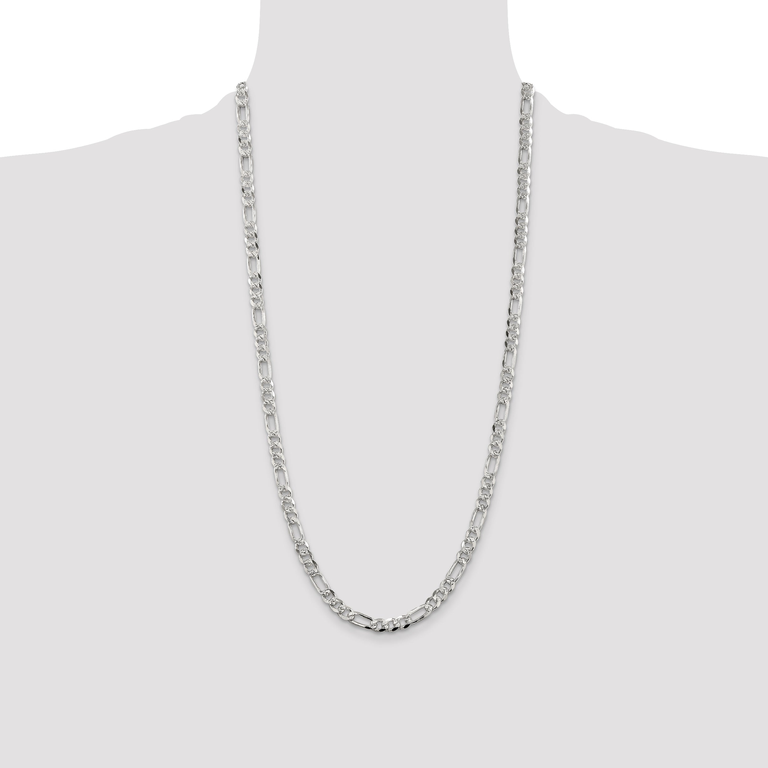 Sterling Silver 5.5mm Pav‚ Flat Figaro Chain