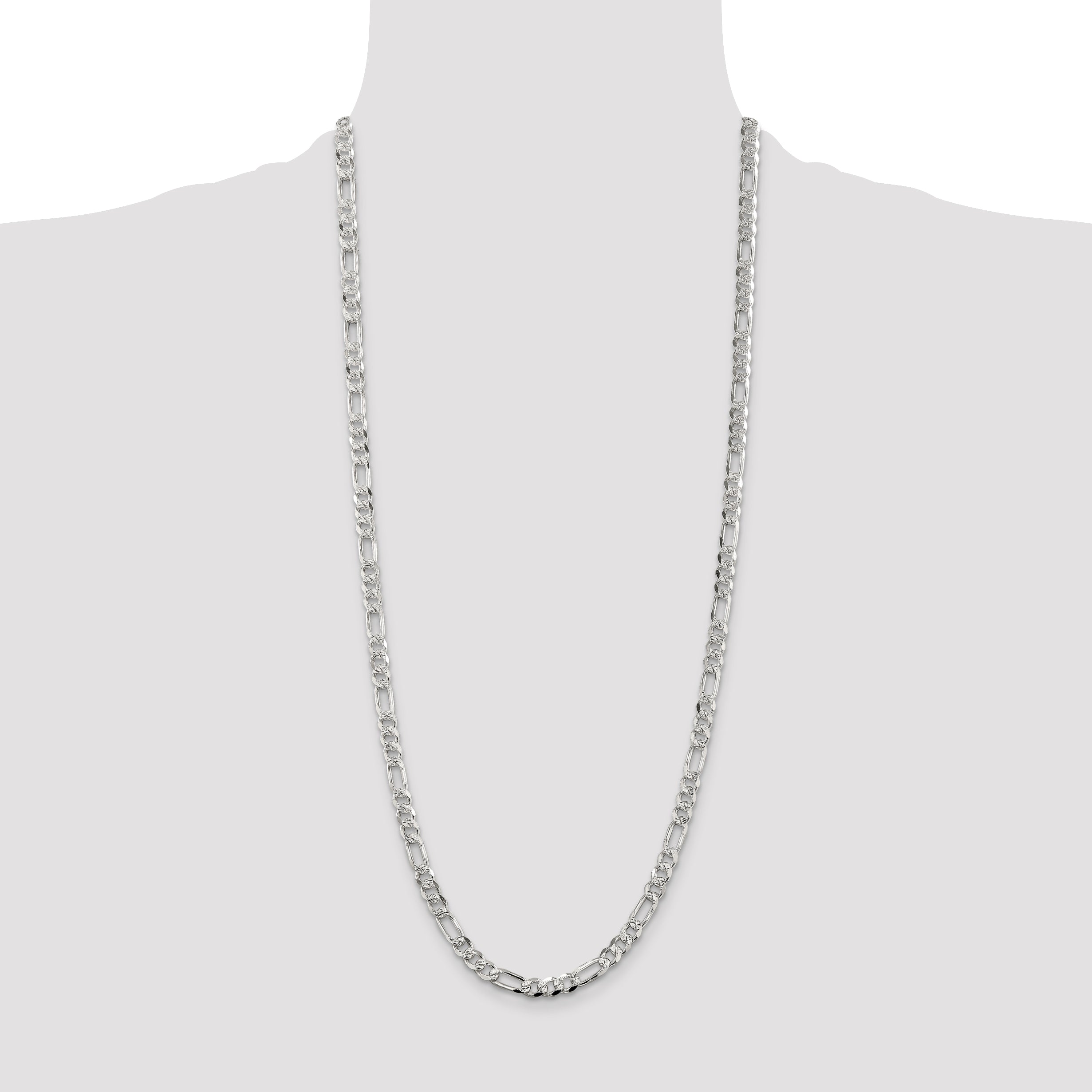 Sterling Silver 5.5mm Pav‚ Flat Figaro Chain