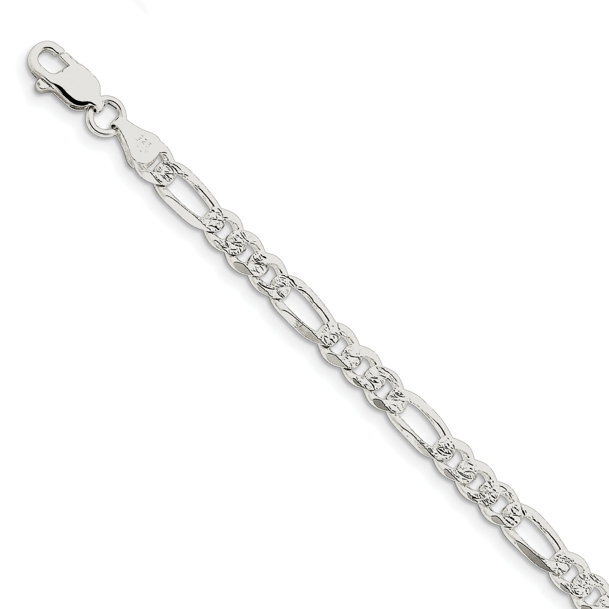 Sterling Silver 5.5mm Pav‚ Flat Figaro Chain