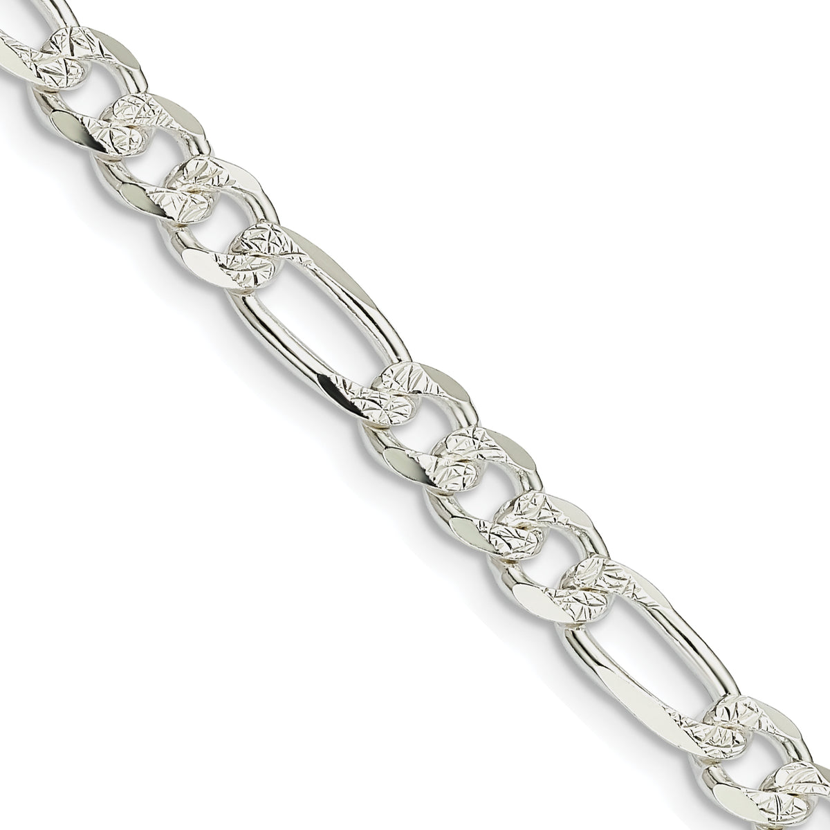 Sterling Silver 5.5mm Pav‚ Flat Figaro Chain