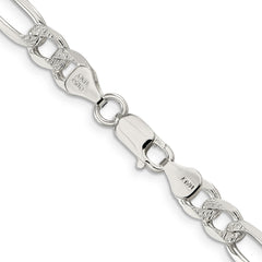 Sterling Silver 7mm Pav‚ Flat Figaro Chain