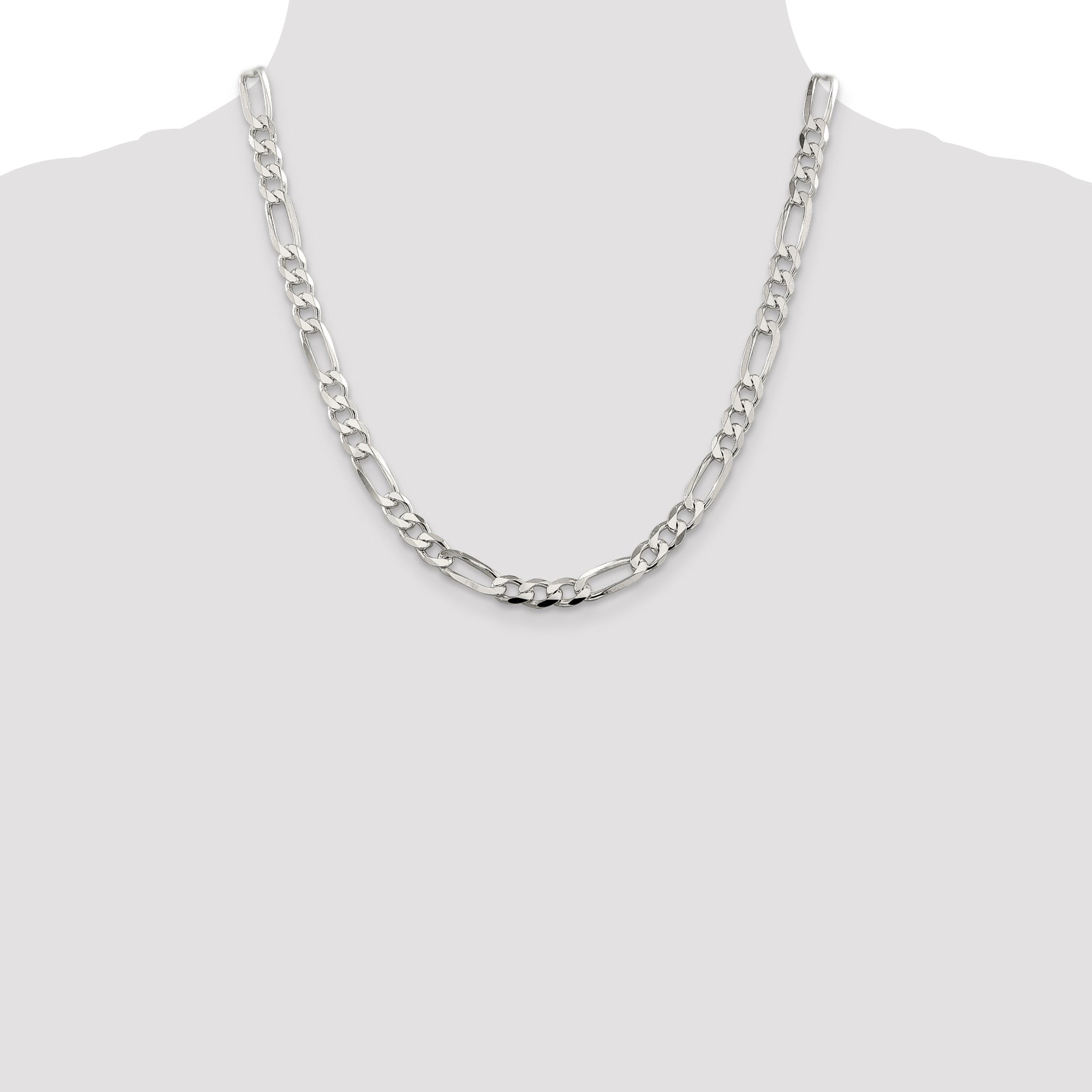 Sterling Silver 7mm Pav‚ Flat Figaro Chain