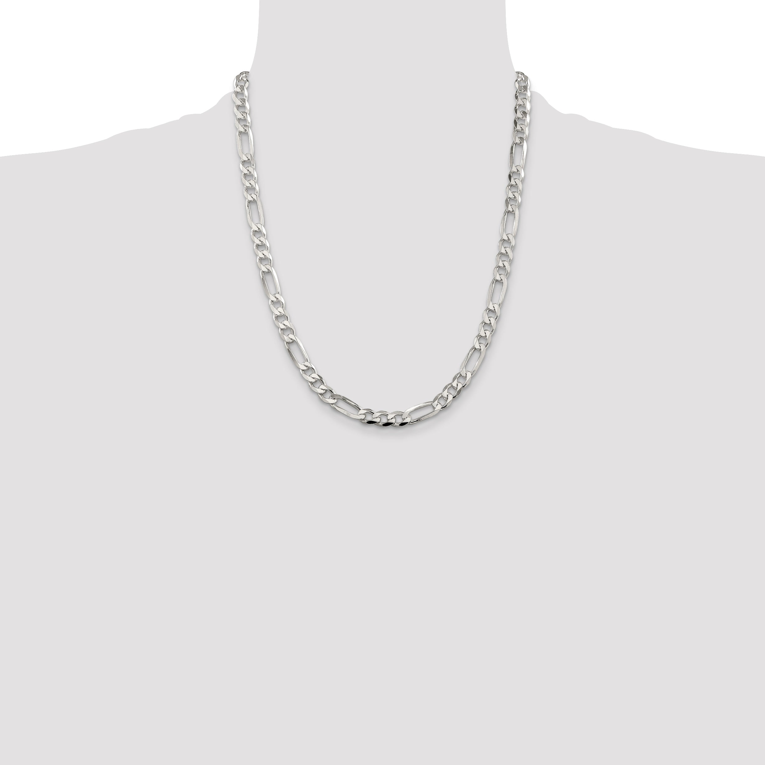 Sterling Silver 7mm Pav‚ Flat Figaro Chain