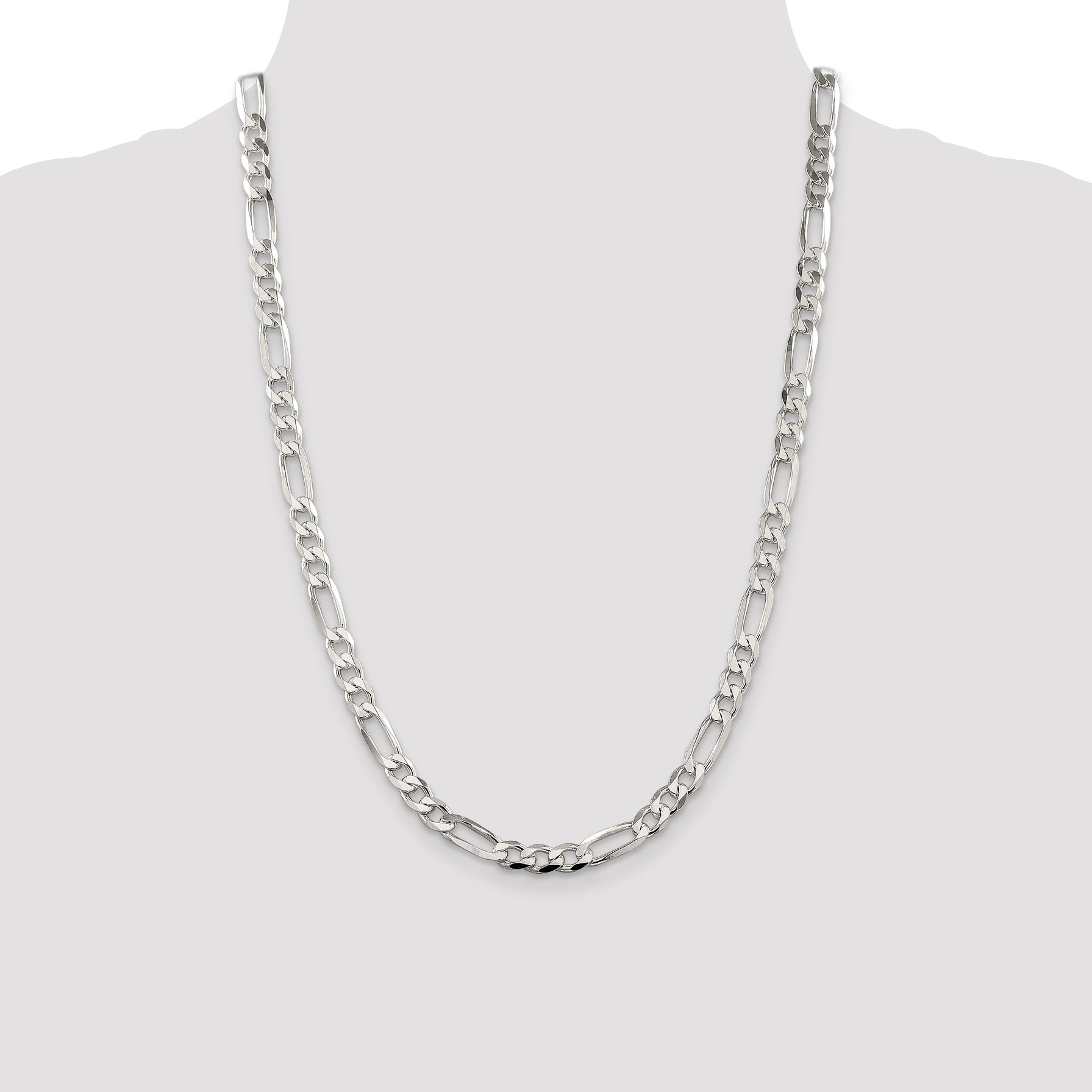 Sterling Silver 7mm Pav‚ Flat Figaro Chain