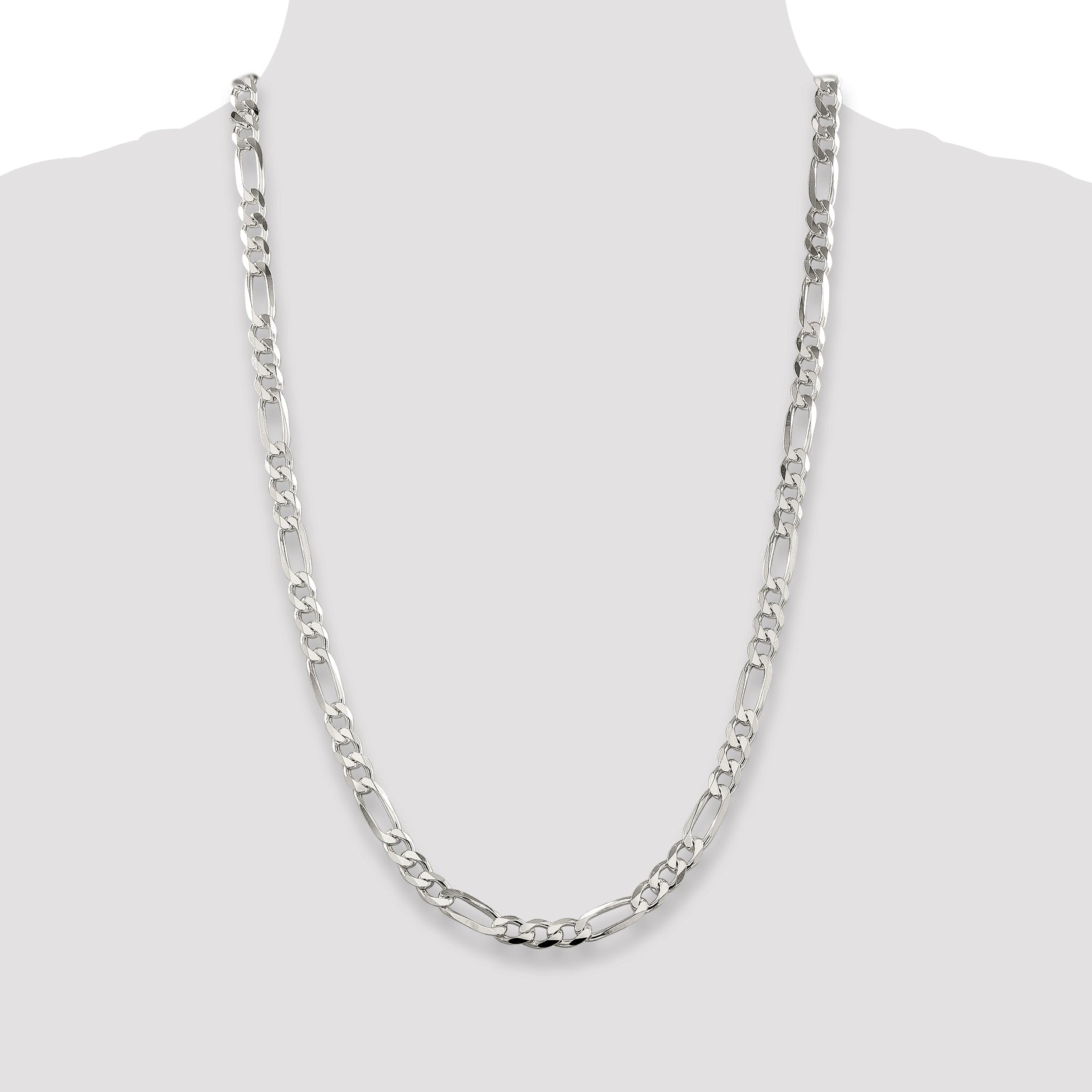 Sterling Silver 7mm Pav‚ Flat Figaro Chain