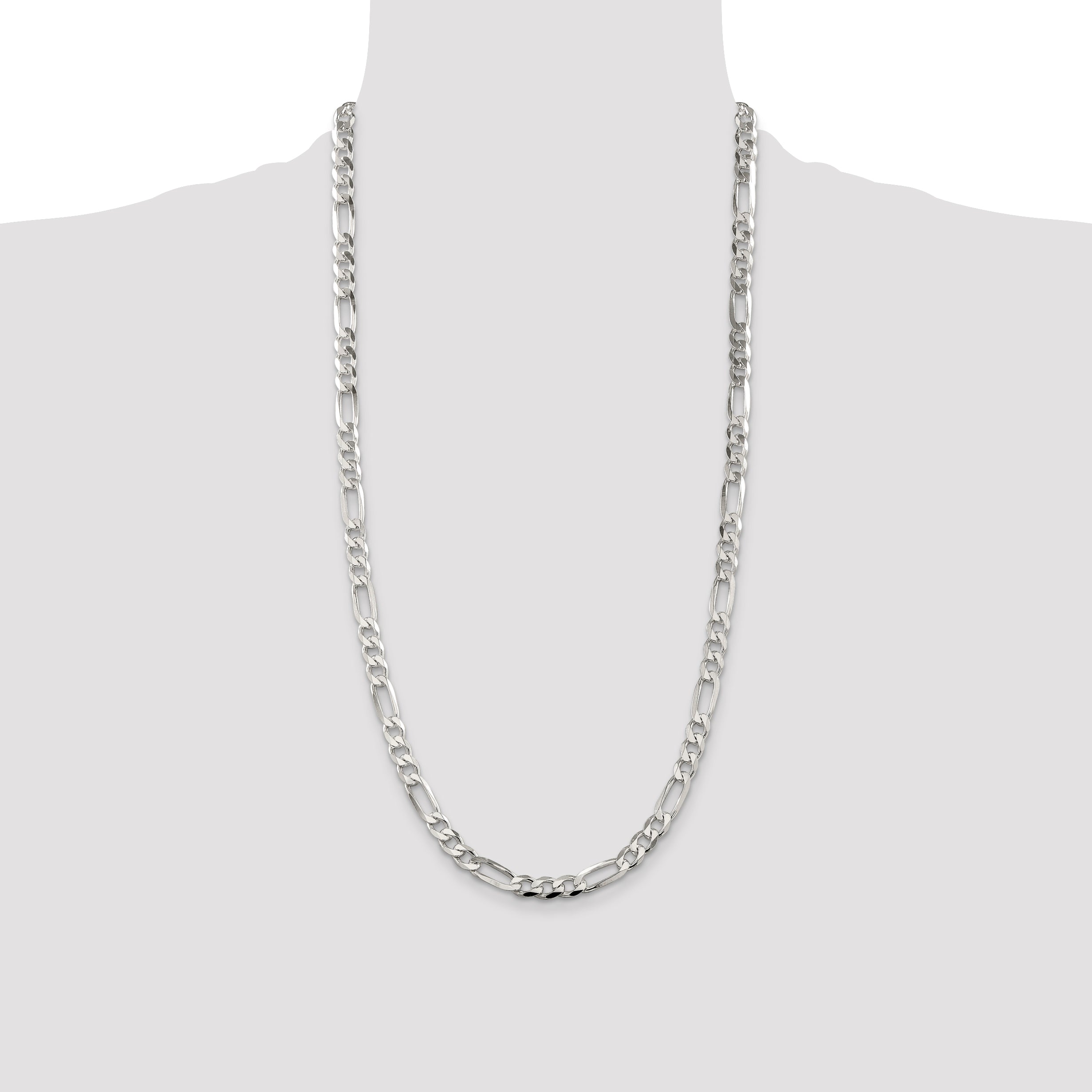 Sterling Silver 7mm Pav‚ Flat Figaro Chain