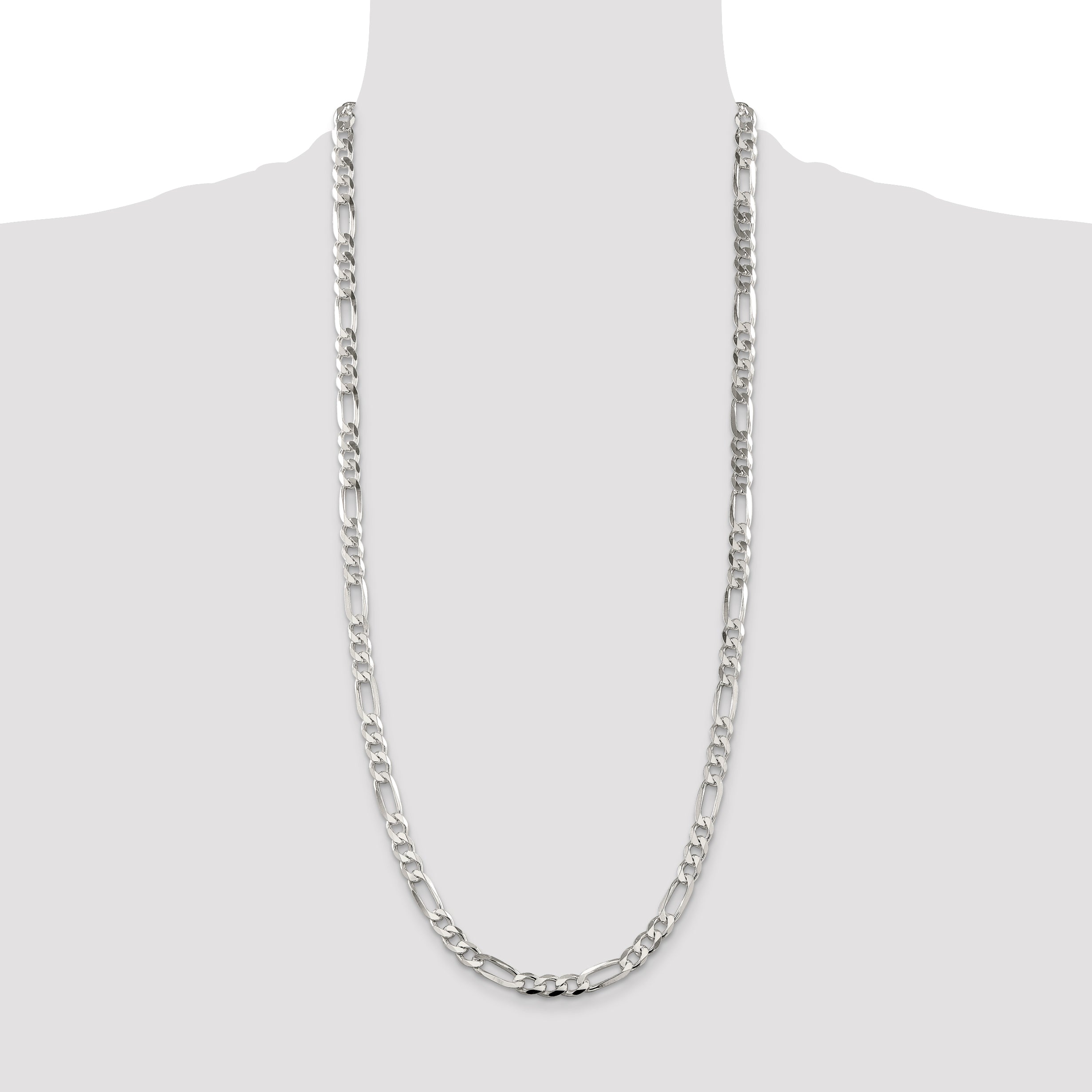 Sterling Silver 7mm Pav‚ Flat Figaro Chain