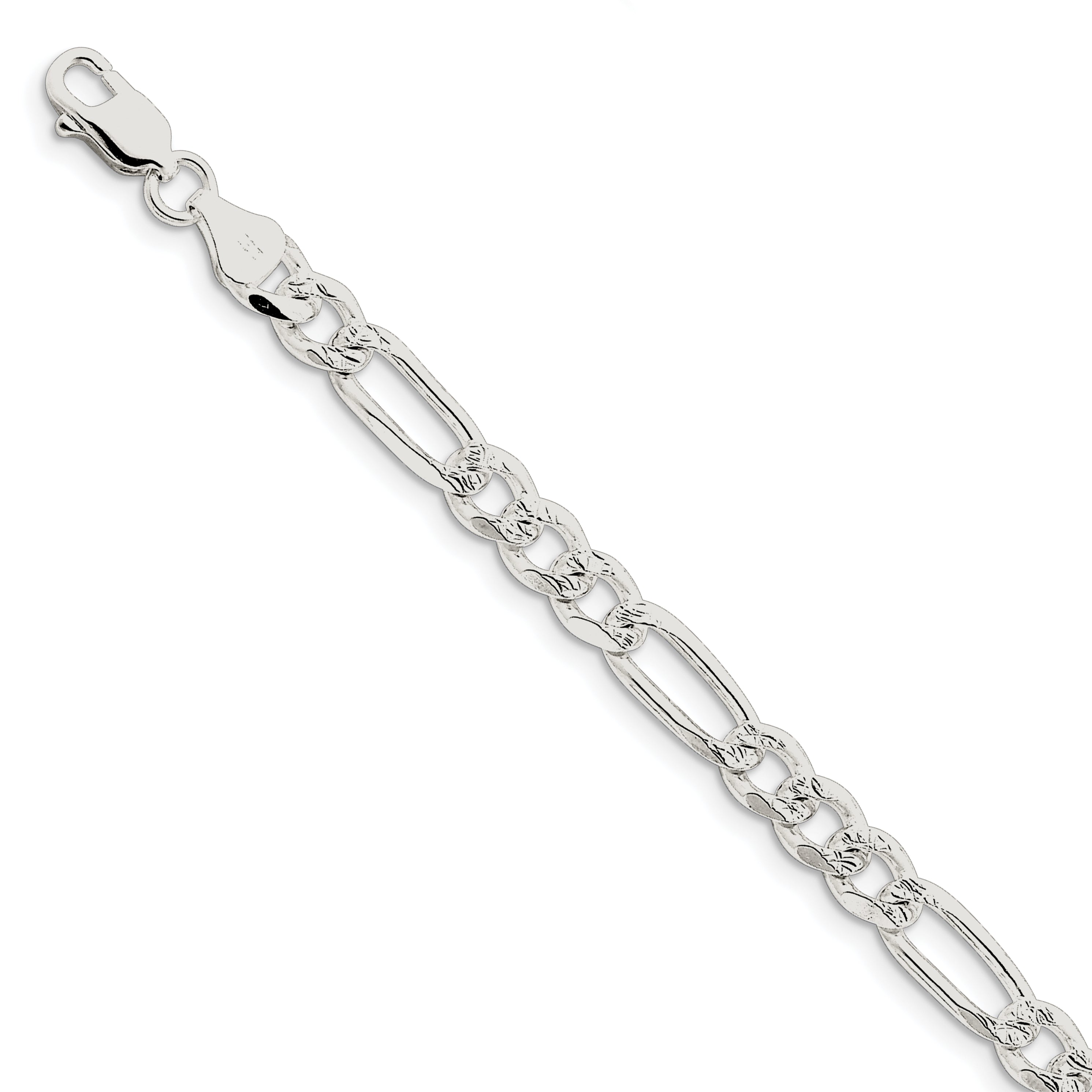 Sterling Silver 7mm Pav‚ Flat Figaro Chain