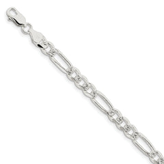 Sterling Silver 7mm Pav‚ Flat Figaro Chain