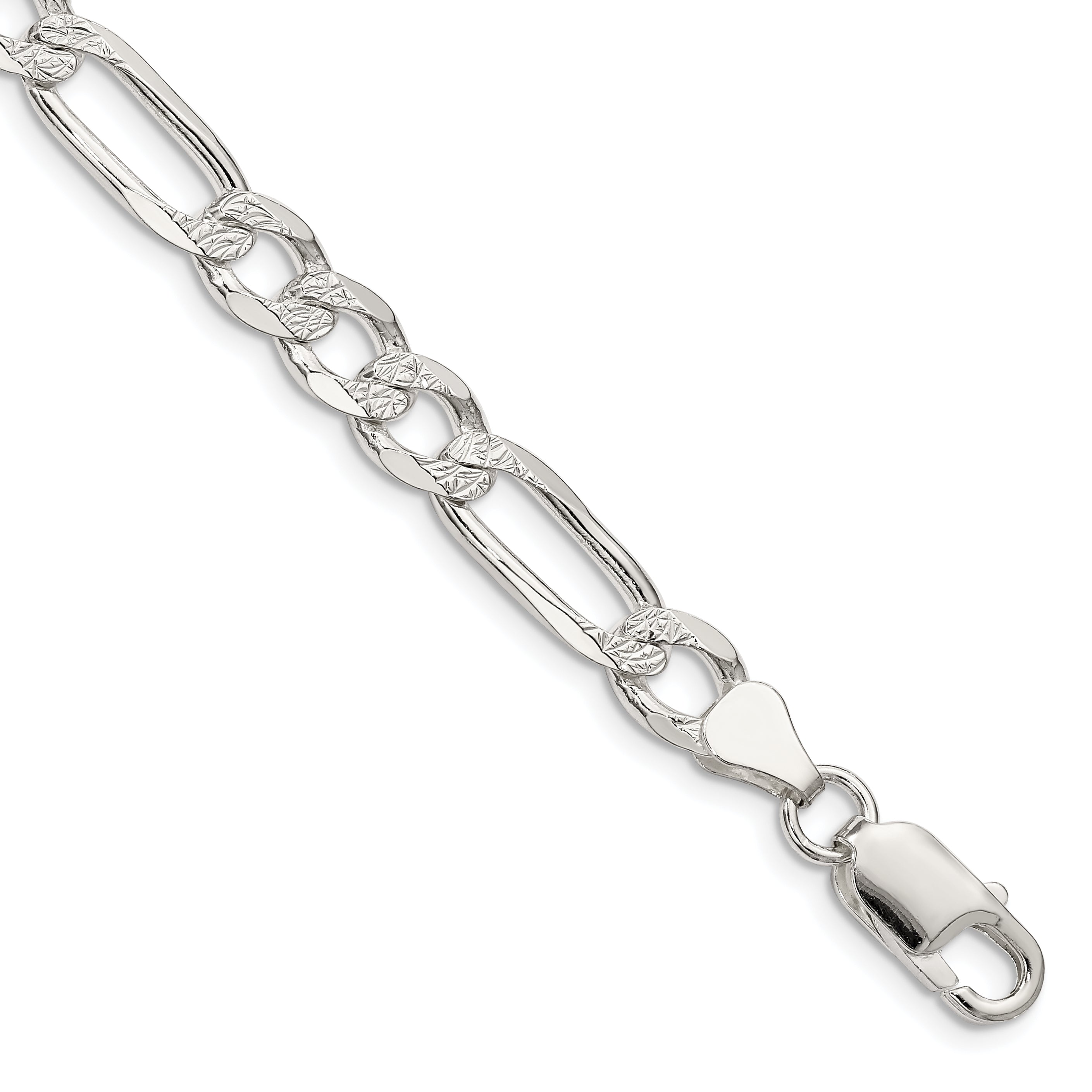 Sterling Silver 7mm Pave Flat Figaro Chain