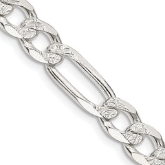 Sterling Silver 7mm Pav‚ Flat Figaro Chain