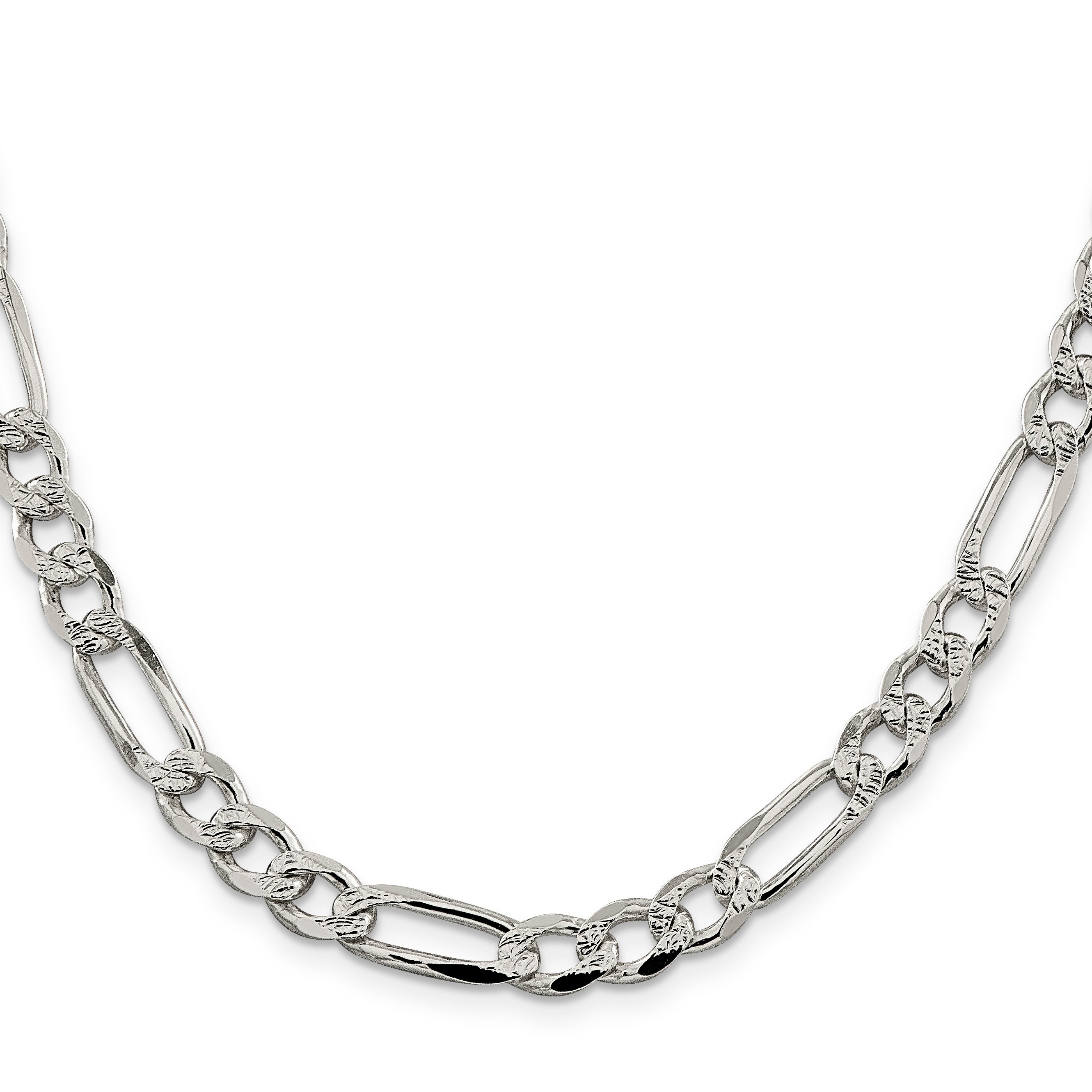 Sterling Silver 7.25mm Pav‚ Flat Figaro Chain