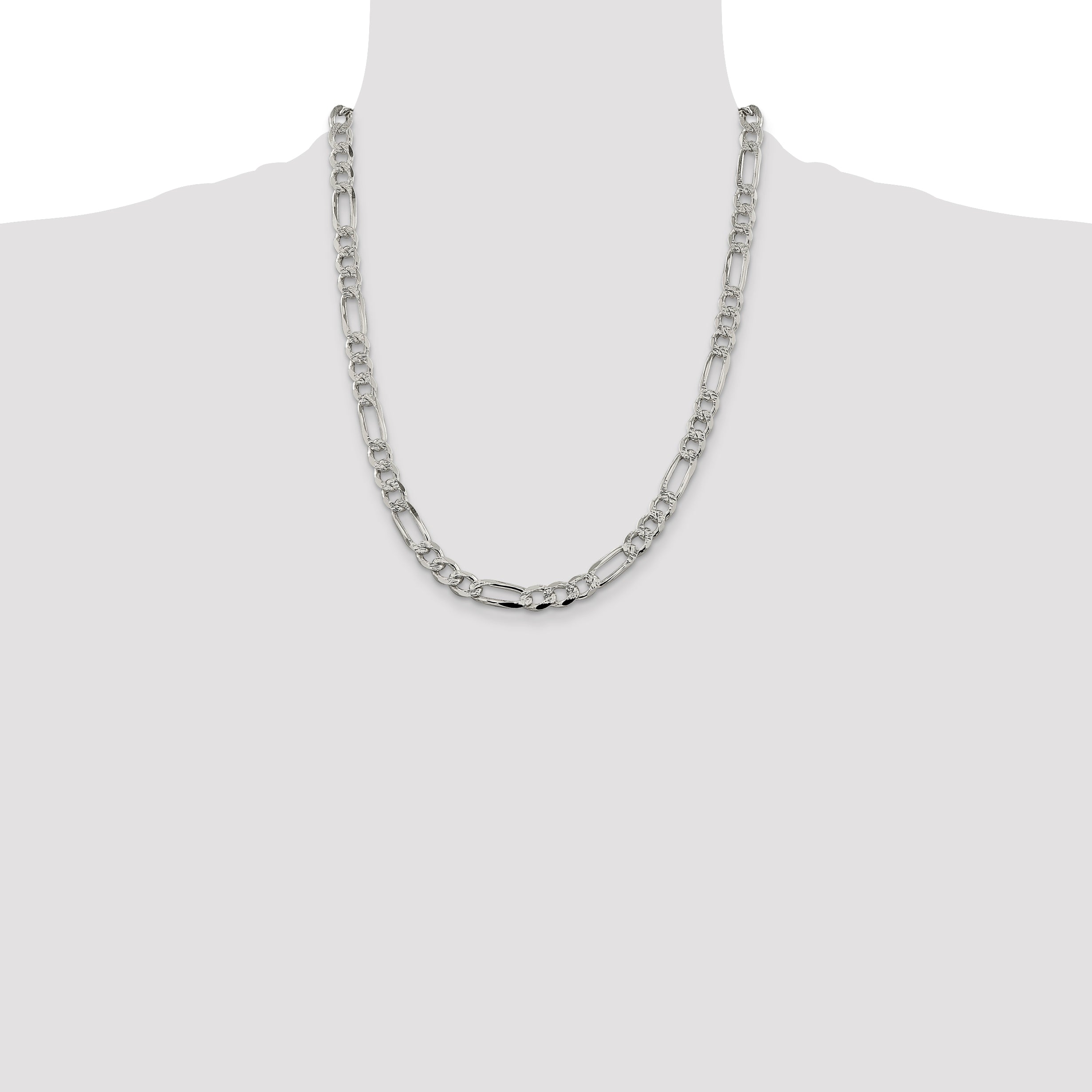 Sterling Silver 7.25mm Pav‚ Flat Figaro Chain