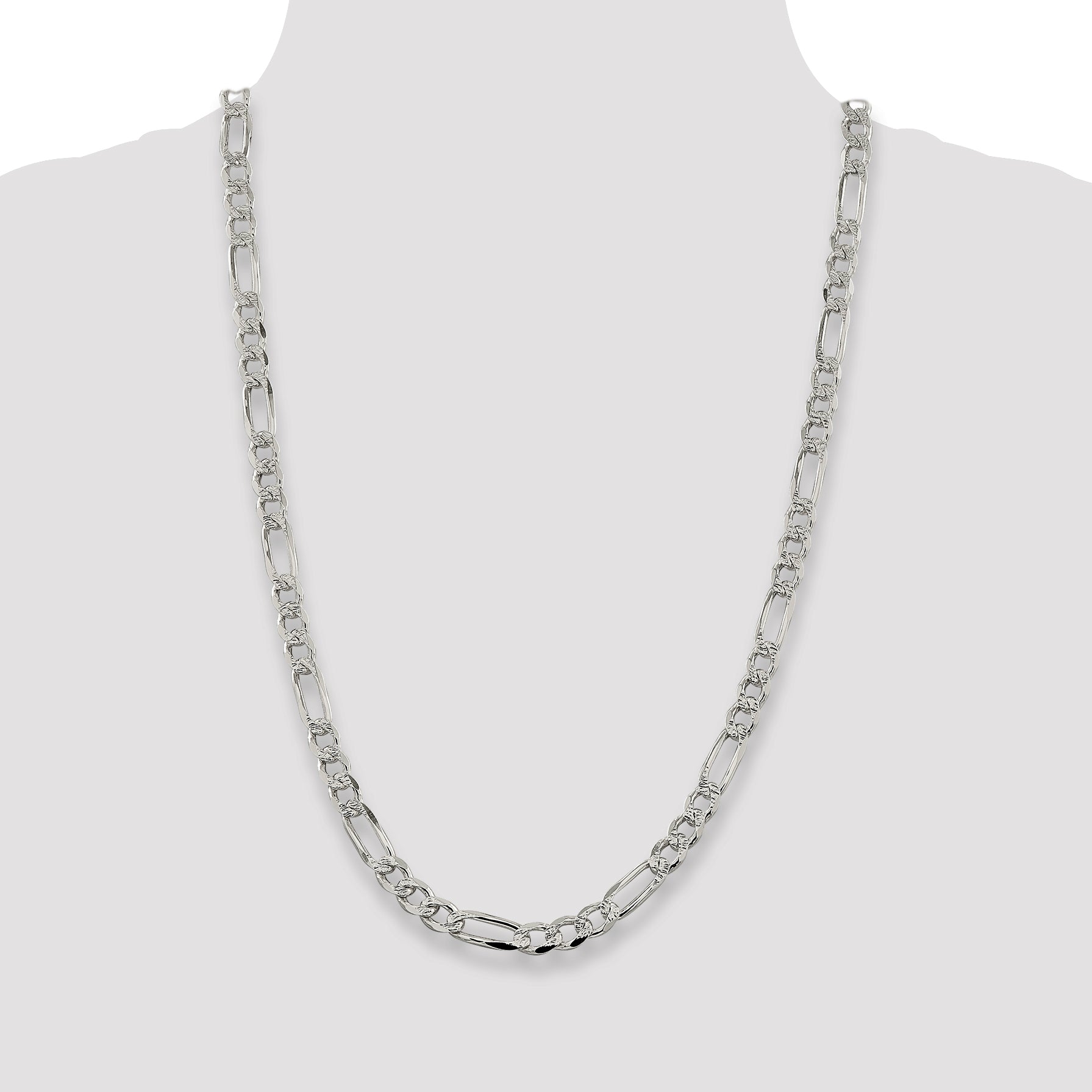 Sterling Silver 7.25mm Pav‚ Flat Figaro Chain