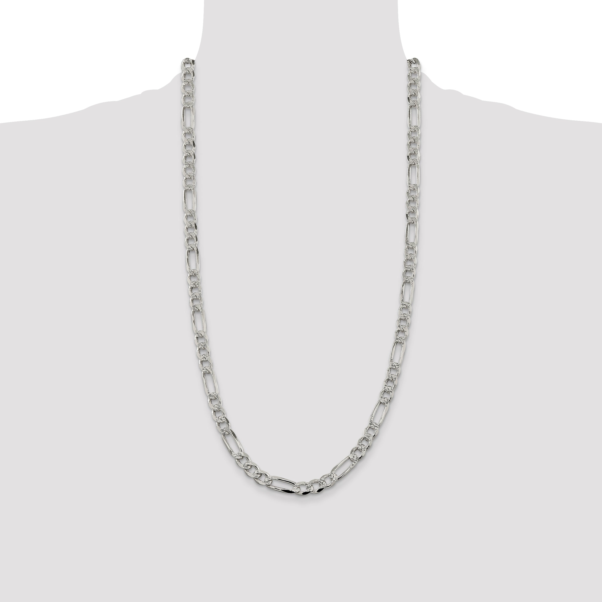 Sterling Silver 7.25mm Pav‚ Flat Figaro Chain