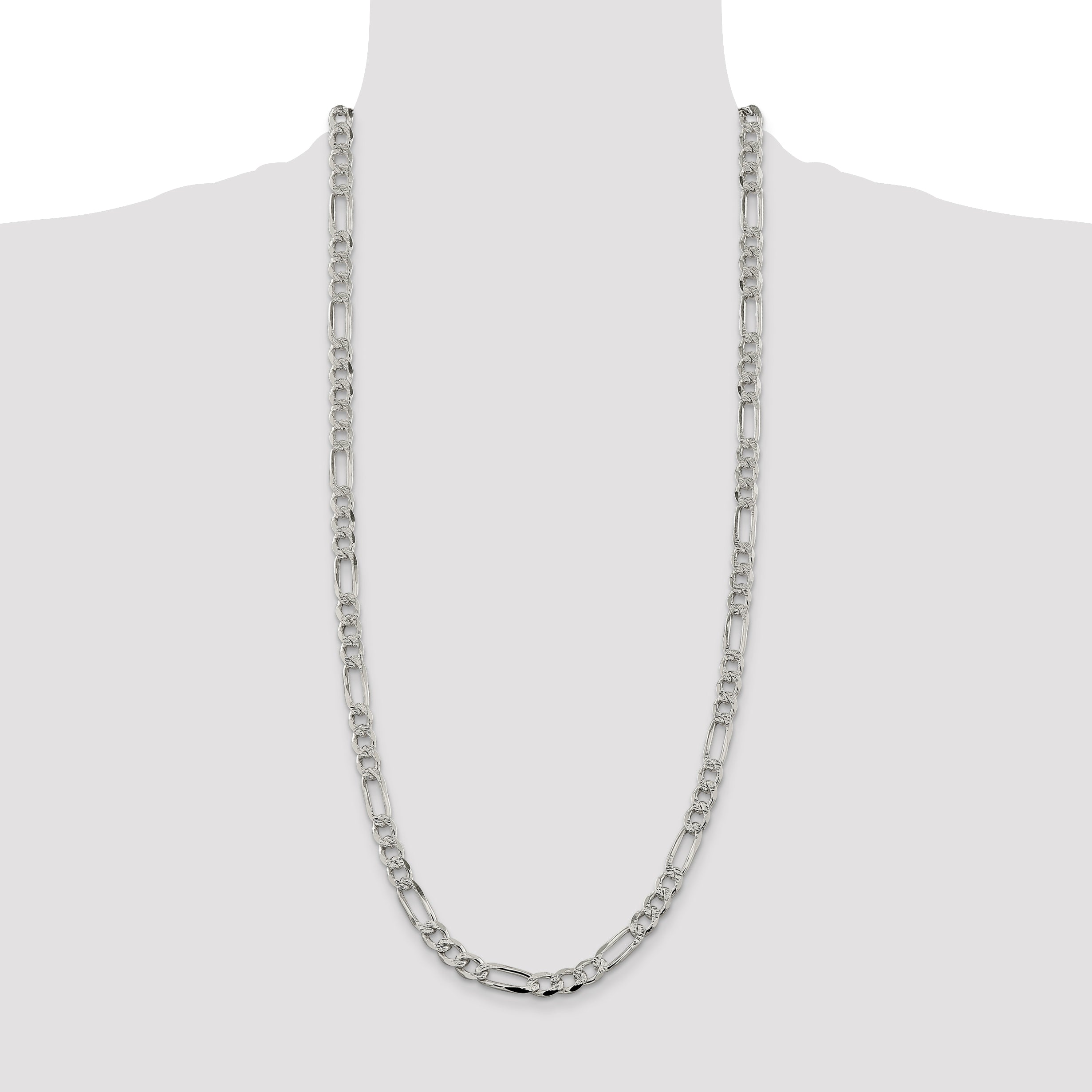 Sterling Silver 7.25mm Pav‚ Flat Figaro Chain