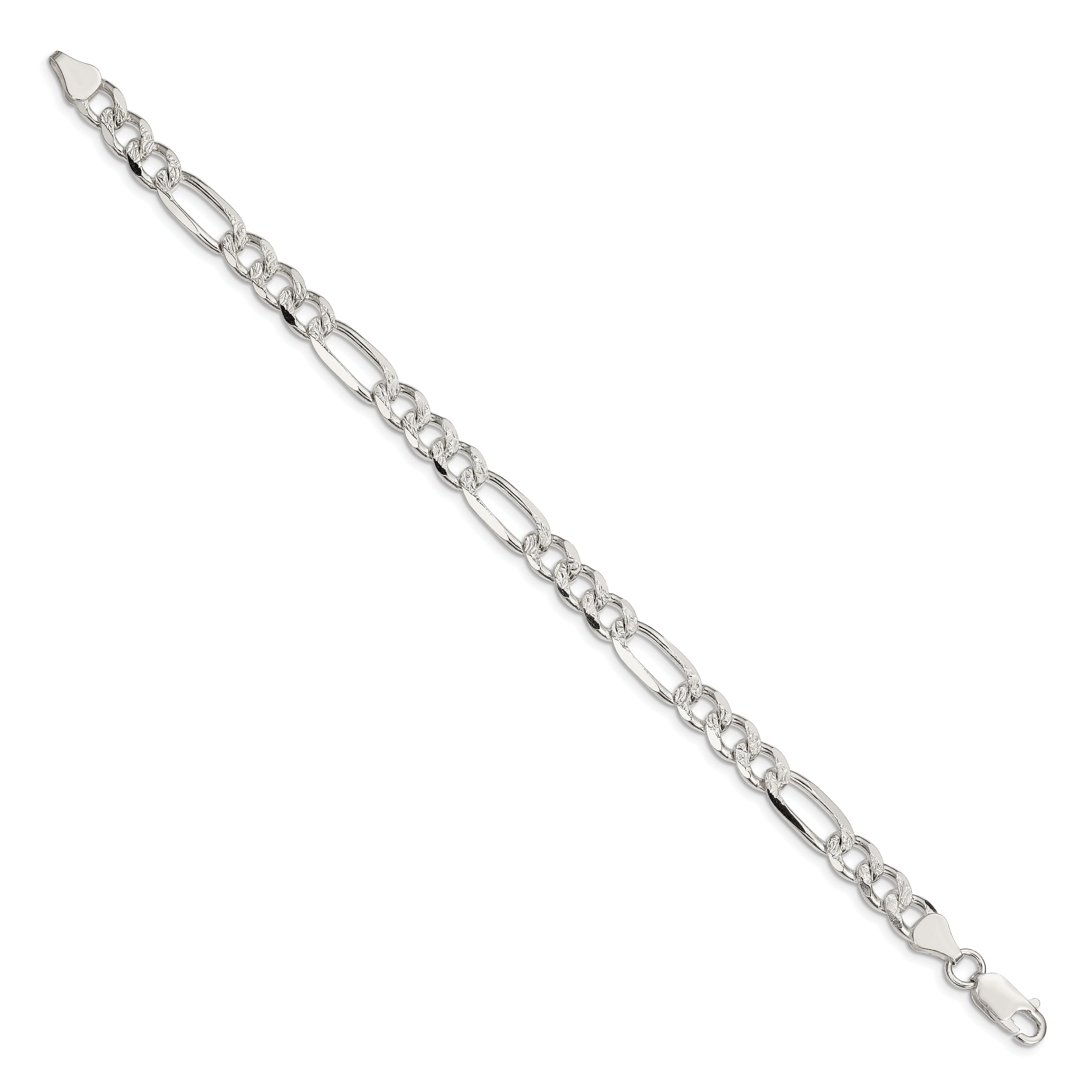 Sterling Silver 7.25mm Pav‚ Flat Figaro Chain