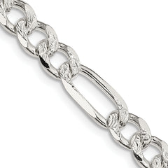 Sterling Silver 7.25mm Pav‚ Flat Figaro Chain