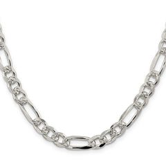 Sterling Silver 8mm Pav‚ Flat Figaro Chain