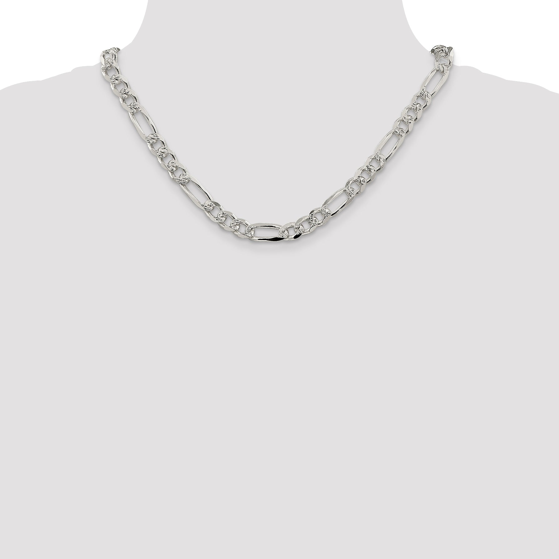 Sterling Silver 8mm Pav‚ Flat Figaro Chain