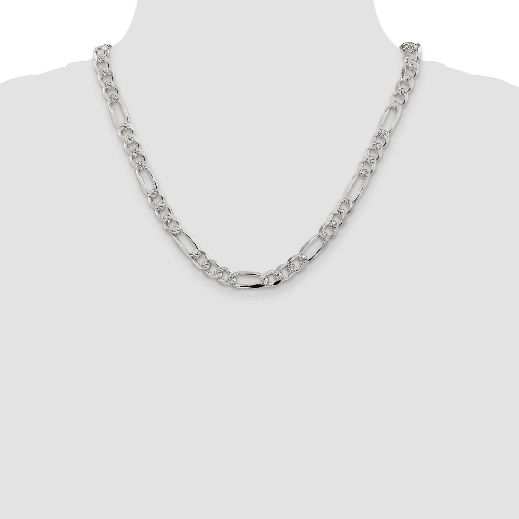 Sterling Silver 8mm Pav‚ Flat Figaro Chain